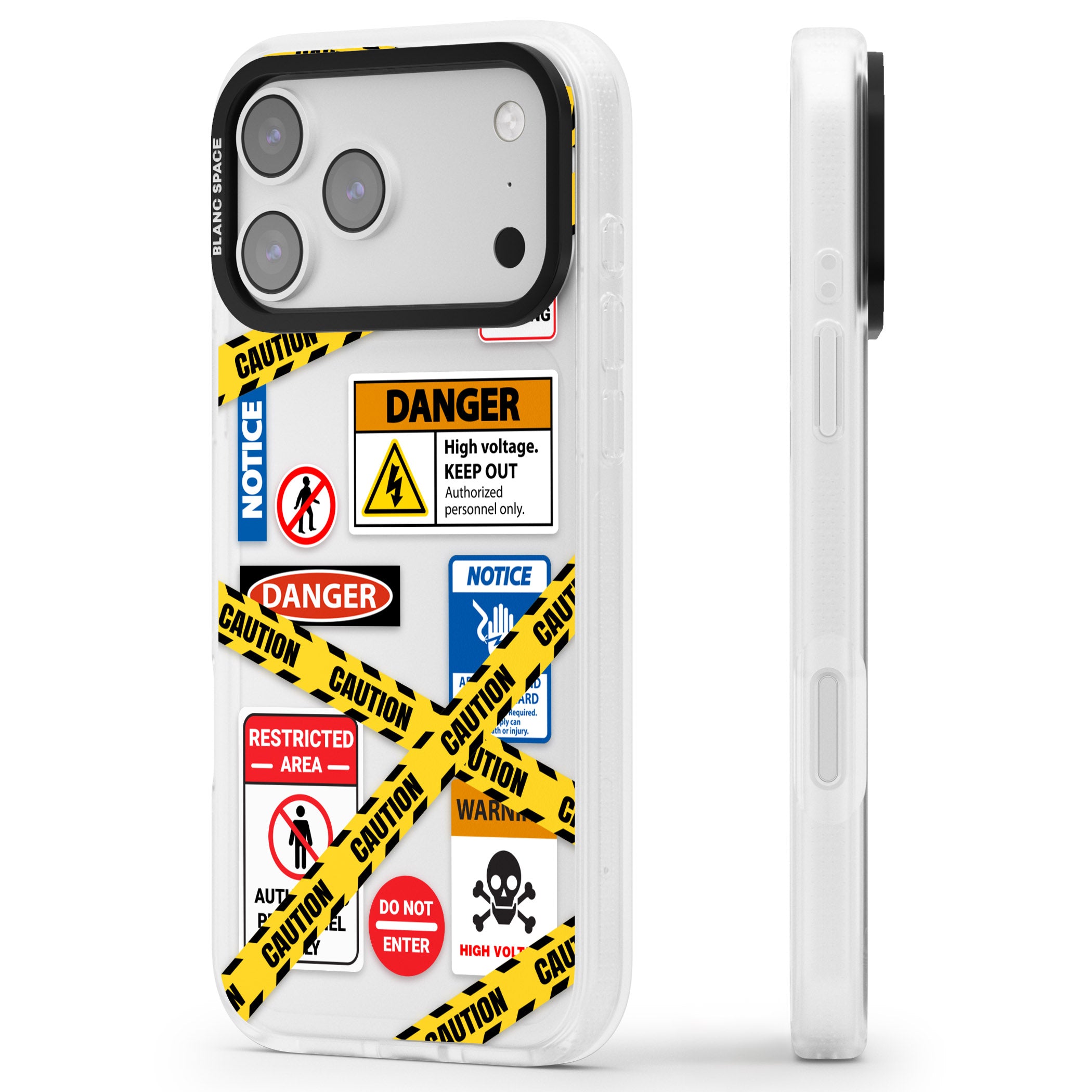 Caution Sign iPhone 17 Pro Impact Air Clear Phone Case Side Profile