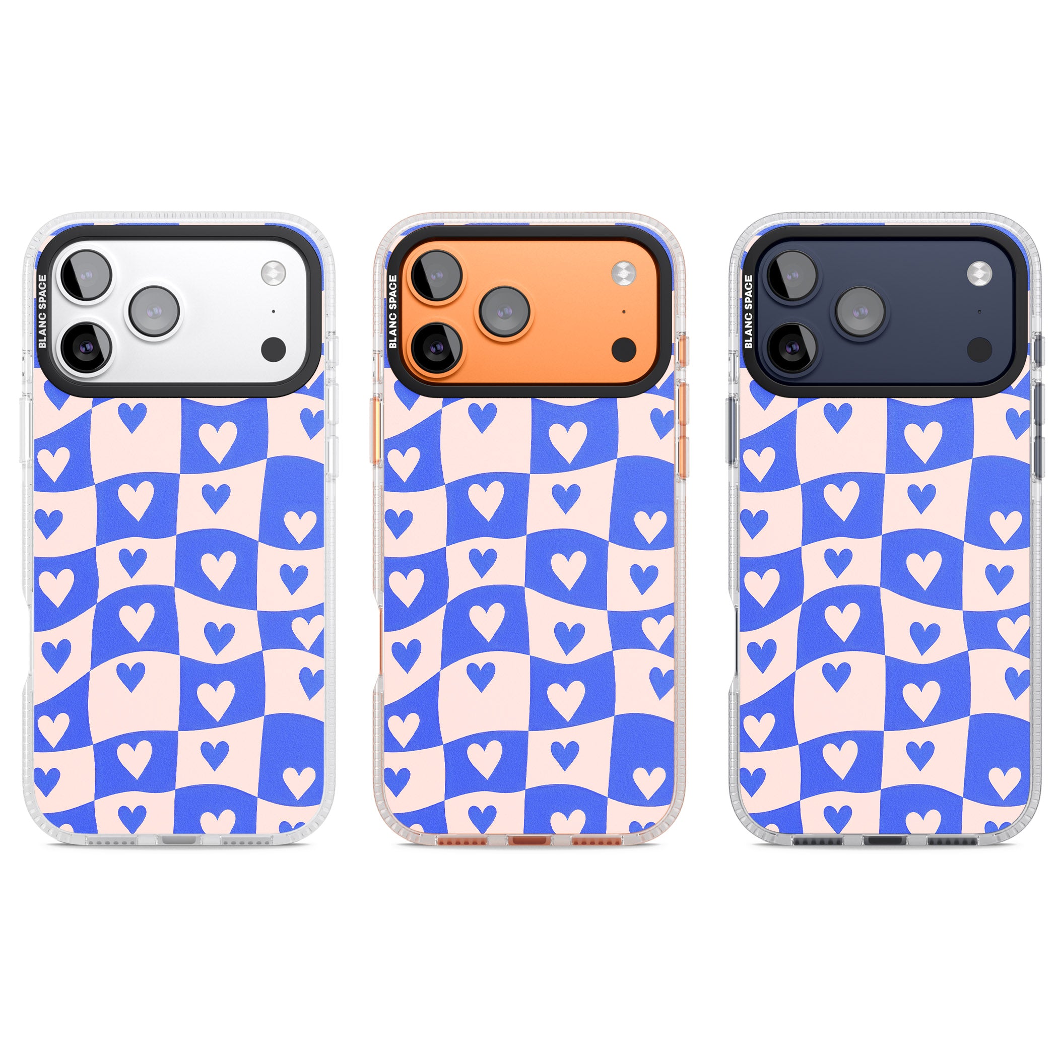 Blue Wavy Checked Hearts iPhone 17 Pro Impact Air Clear Phone Case APT Impact Protection