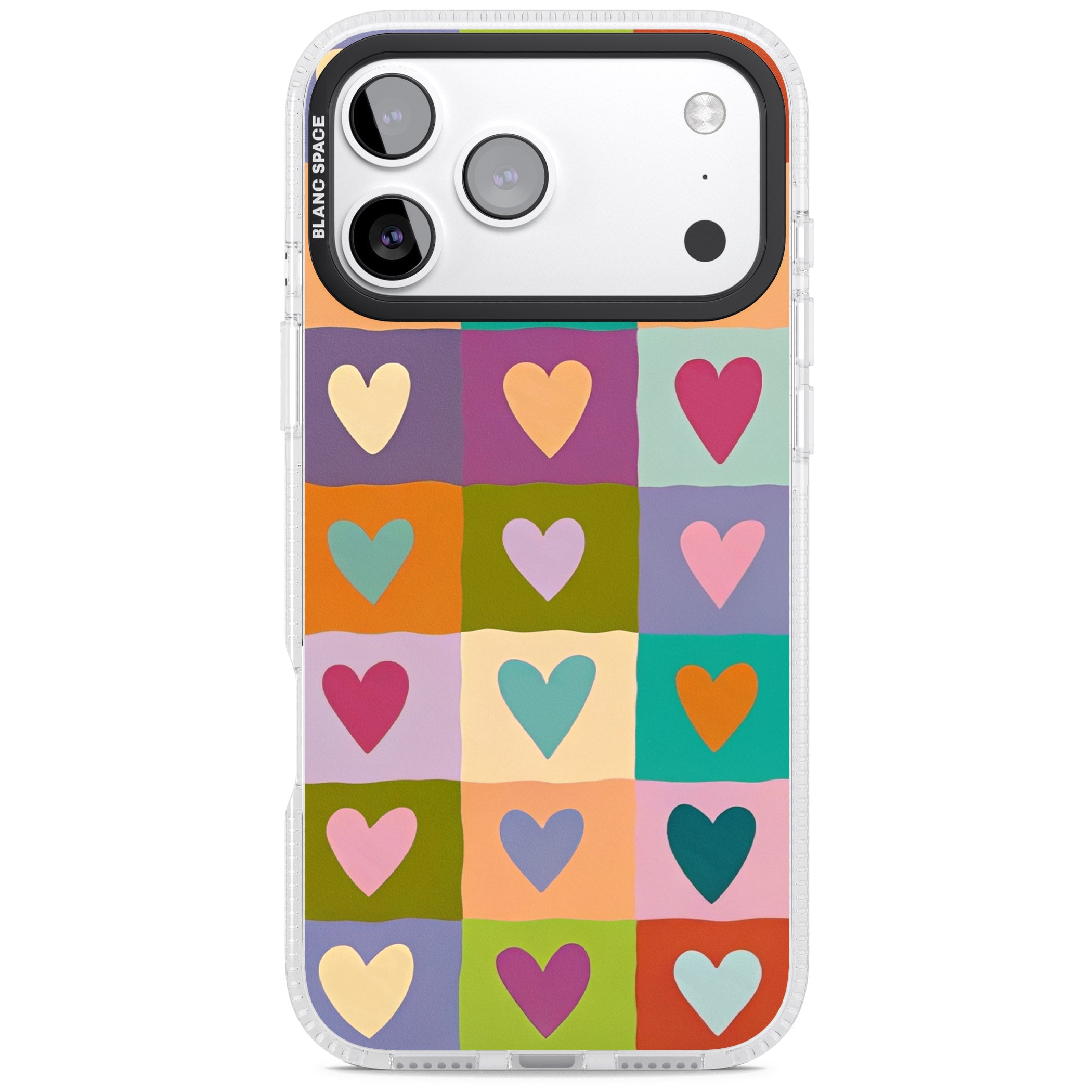 Multicolour Checked Hearts iPhone 17 Pro Impact Air Clear Phone Case