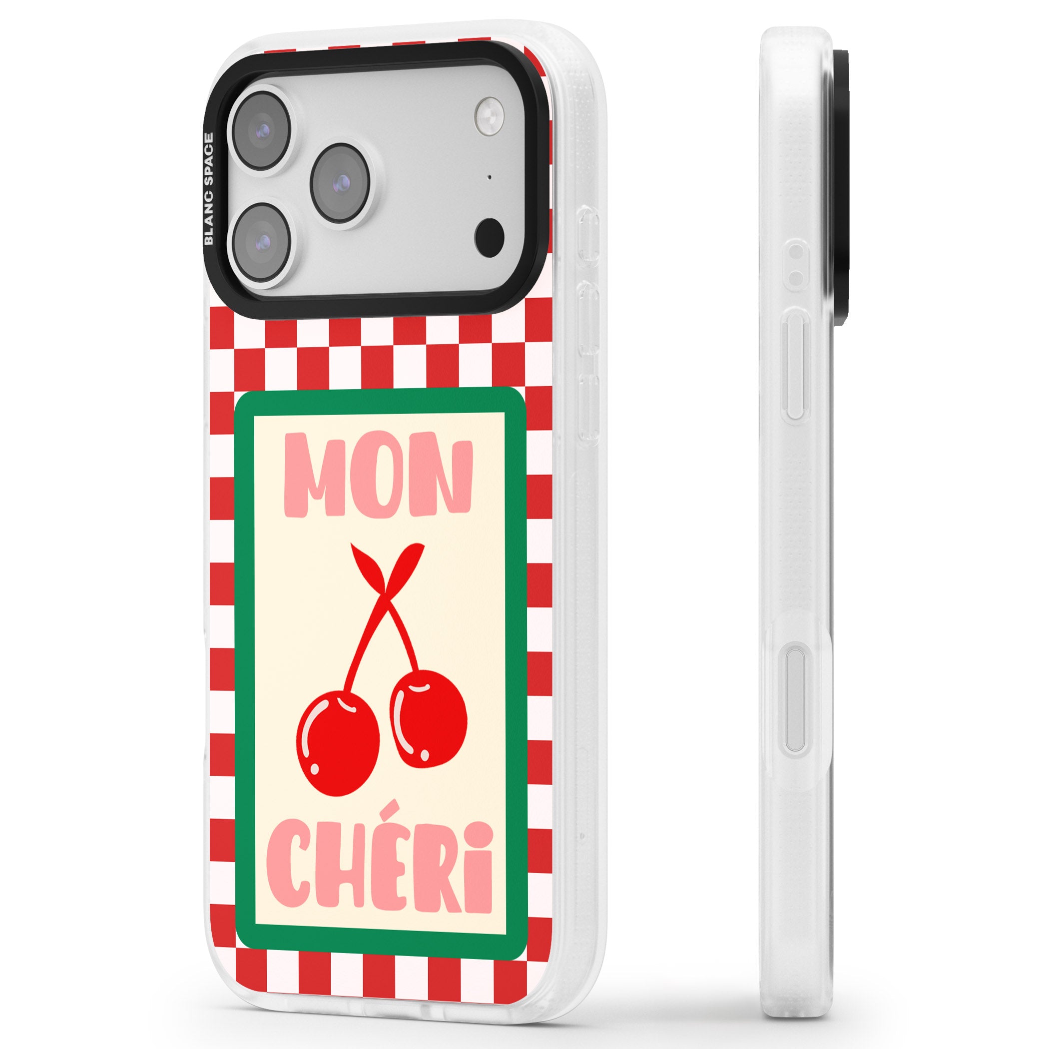 Mon Cheri iPhone 17 Pro Impact Air Clear Phone Case Side Profile