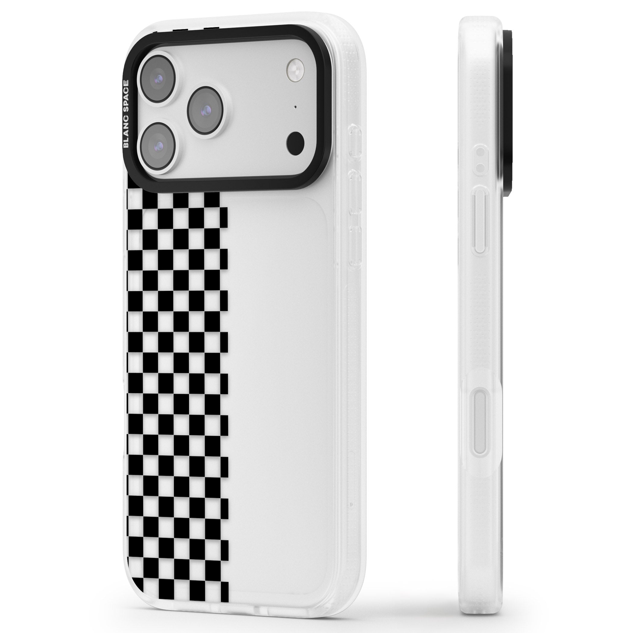 Checker: Half Black Check On Clear iPhone 17 Pro Impact Air Clear Phone Case Side Profile