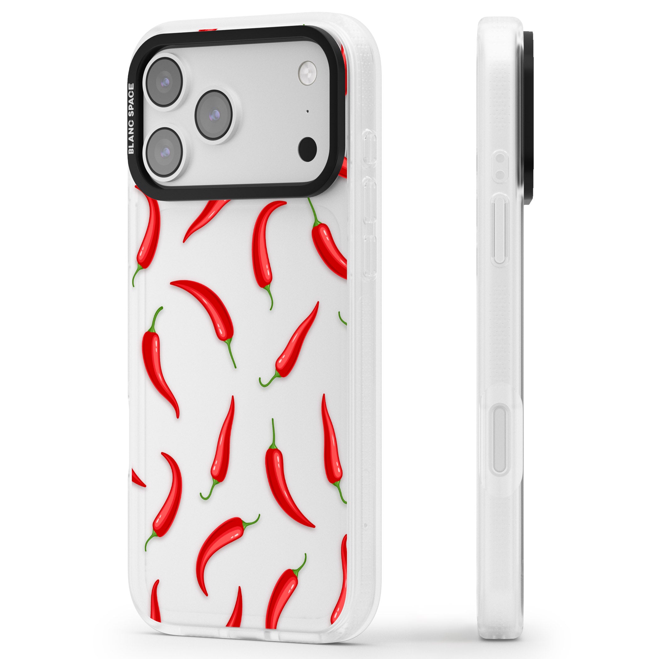 Chilli Pattern iPhone 17 Pro Impact Air Clear Phone Case Side Profile