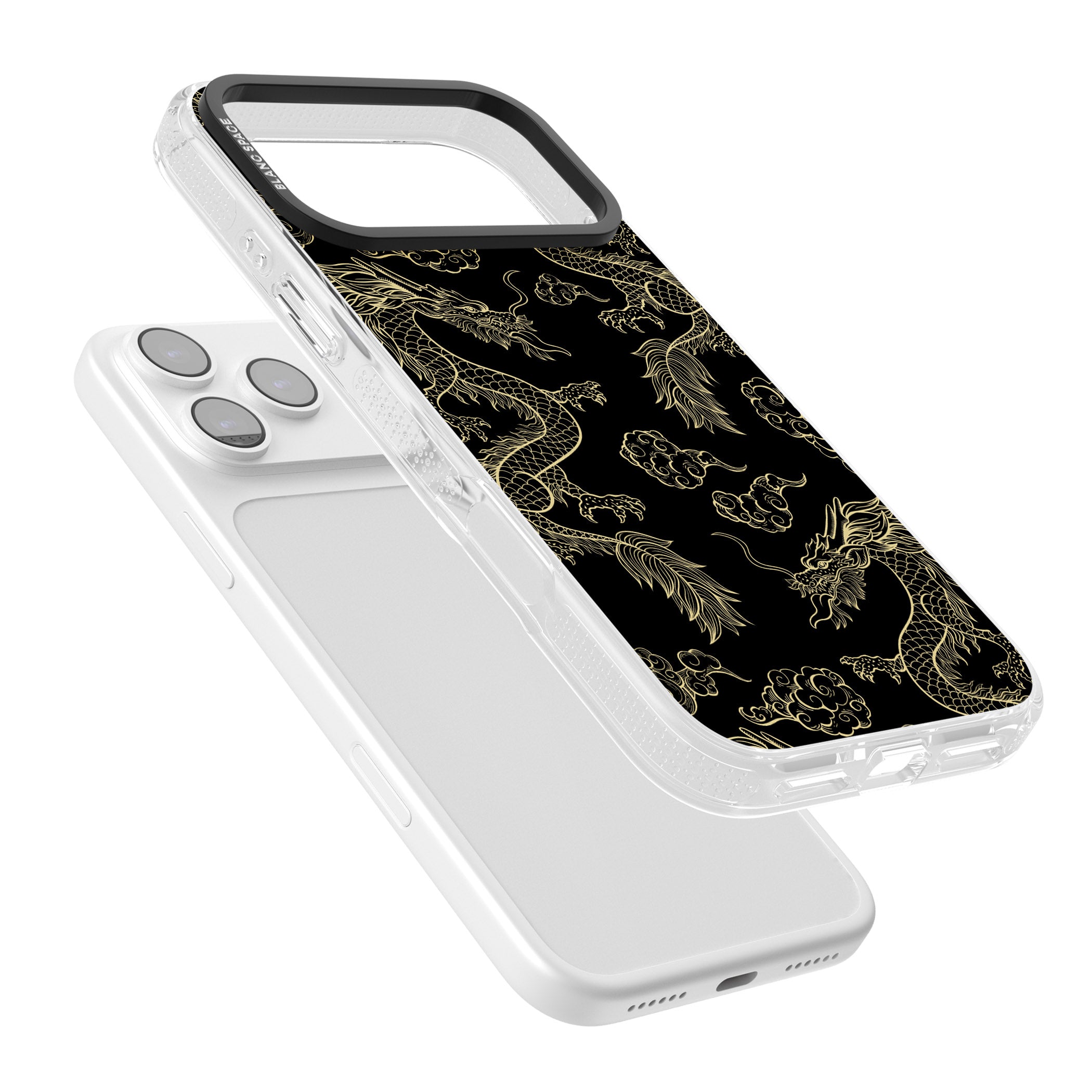 Black And Gold Dragon Pattern iPhone 17 Pro Impact Air Clear Phone Case Colours