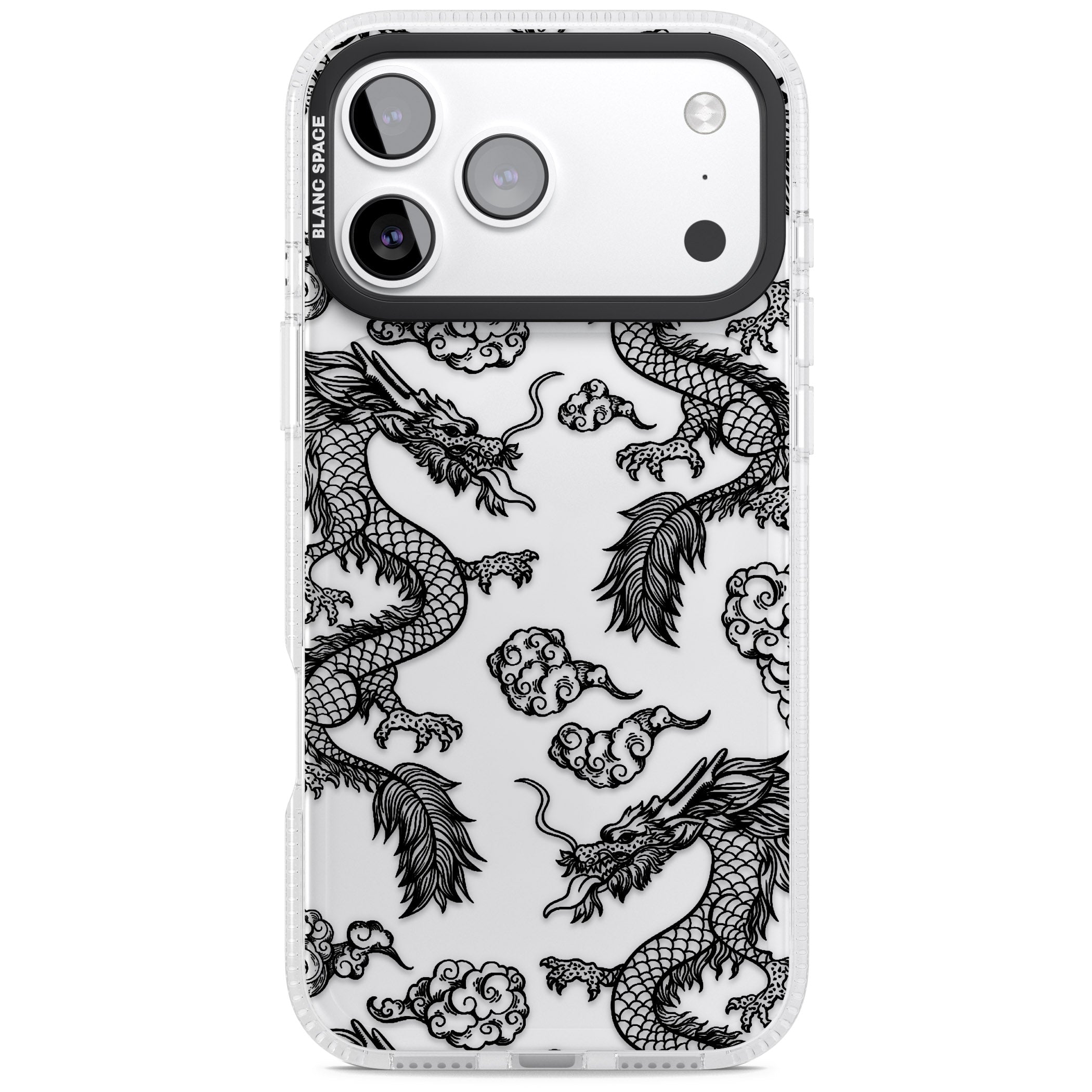 Black Dragon Pattern iPhone 17 Pro Impact Air Clear Phone Case