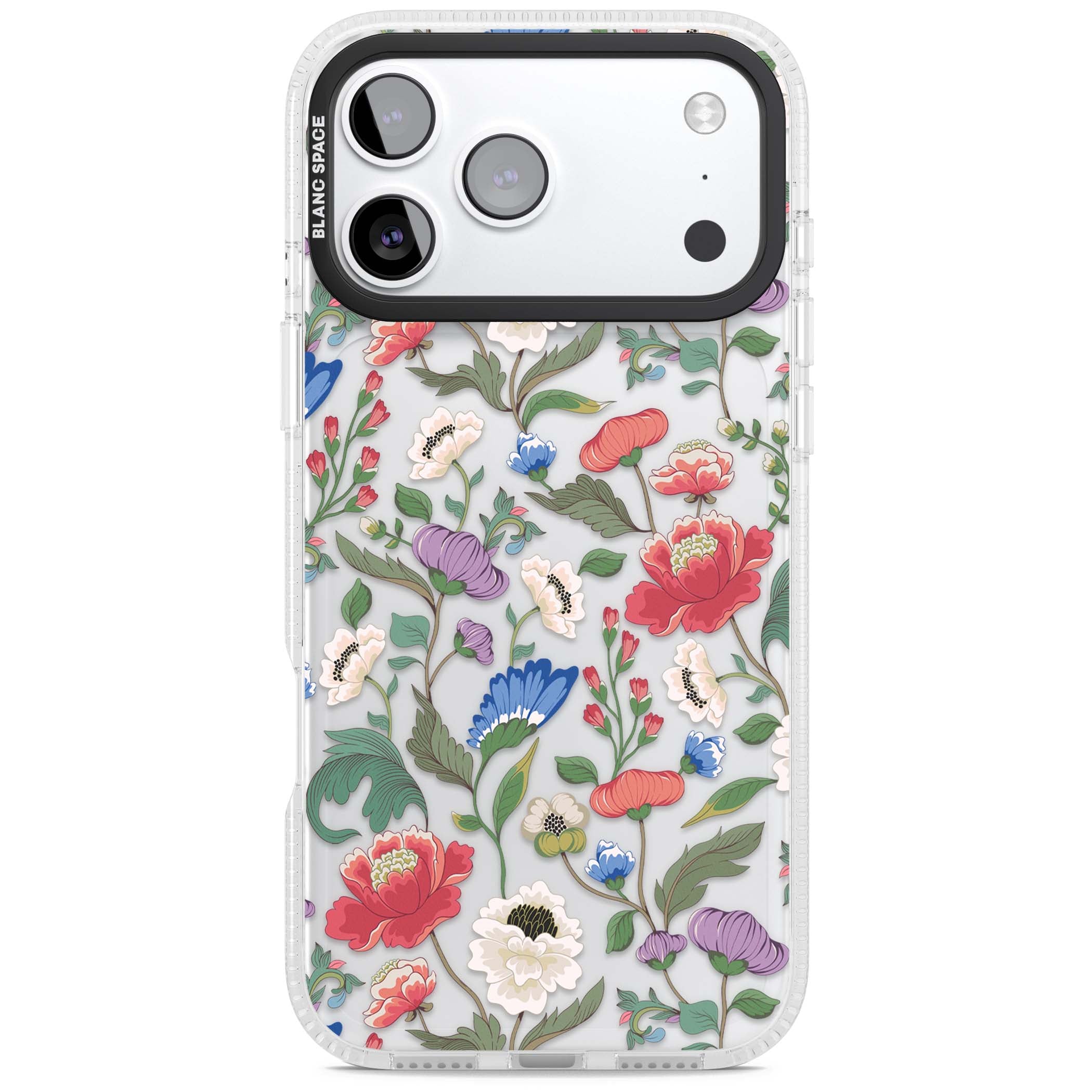 Chinoiserie Bloom vintage floral iPhone case featuring hand-painted peonies, poppies and trailing wildflowers on clear... | Clear Case Impact Air case for iPhone 17 Pro, iPhone 17 Pro Max