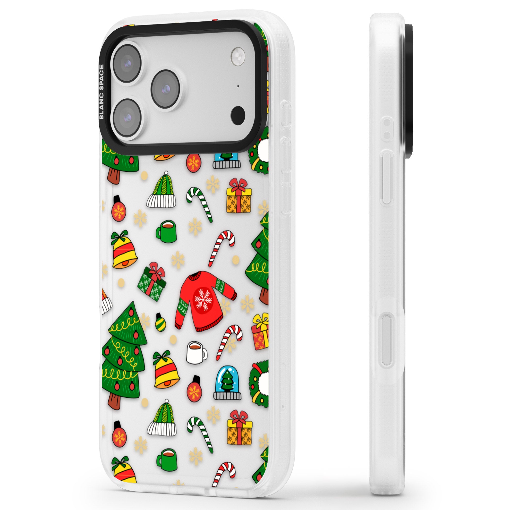 Christmas Mixture Pattern iPhone 17 Pro Impact Air Clear Phone Case Side Profile