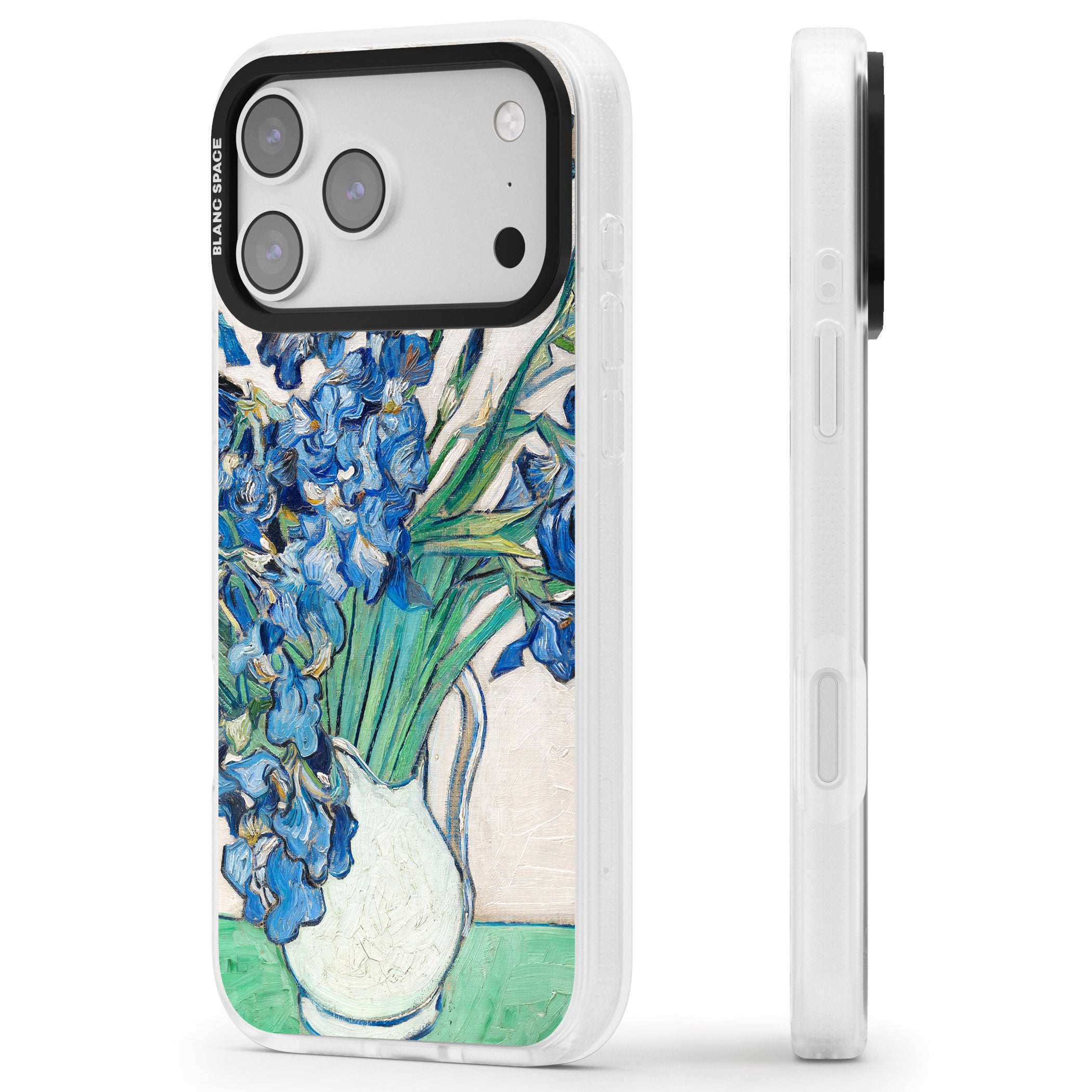 Irises By Vincent Van Gogh iPhone 17 Pro Impact Air Clear Phone Case Side Profile