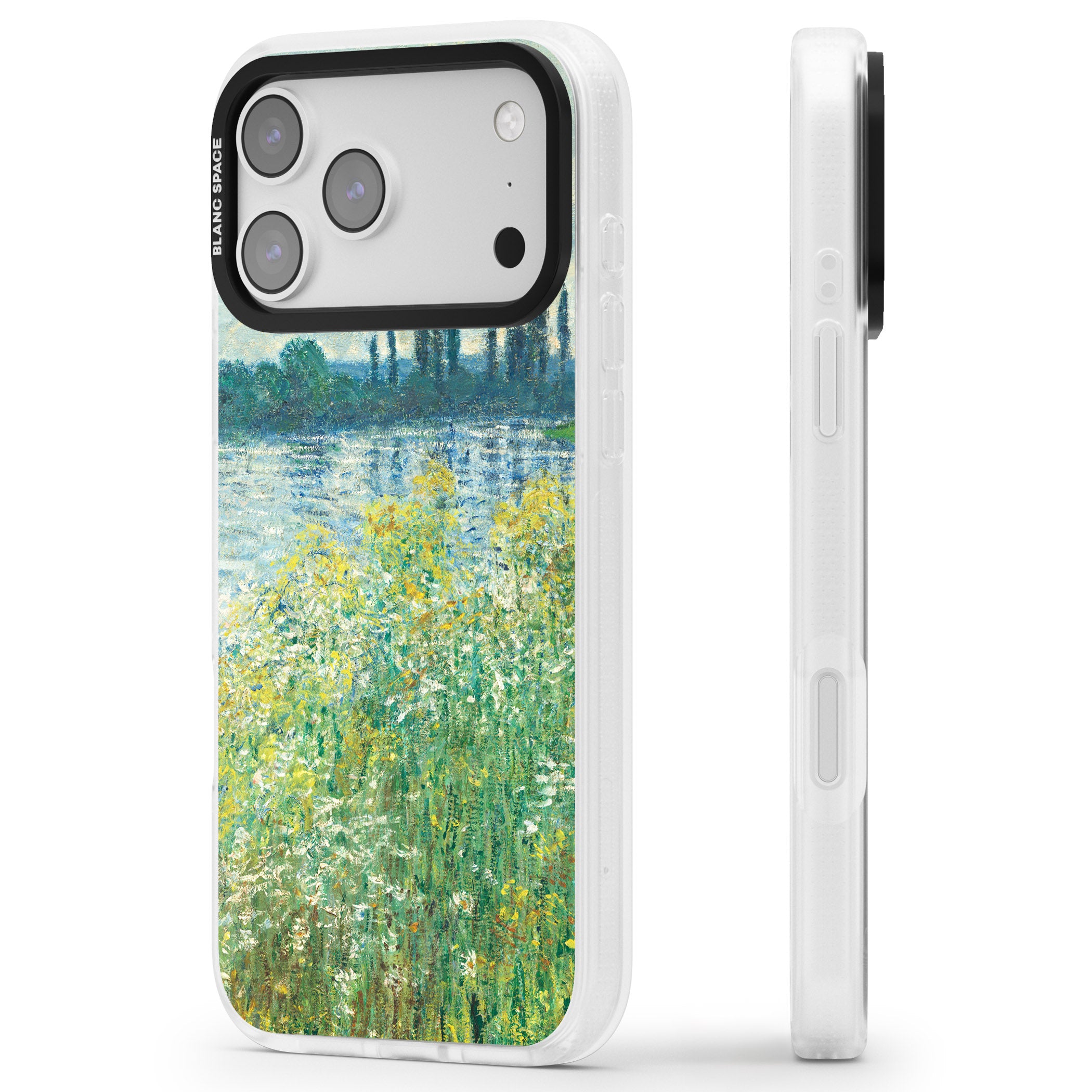 Banks Of The Seine By Claude Monet iPhone 17 Pro Impact Air Clear Phone Case Side Profile