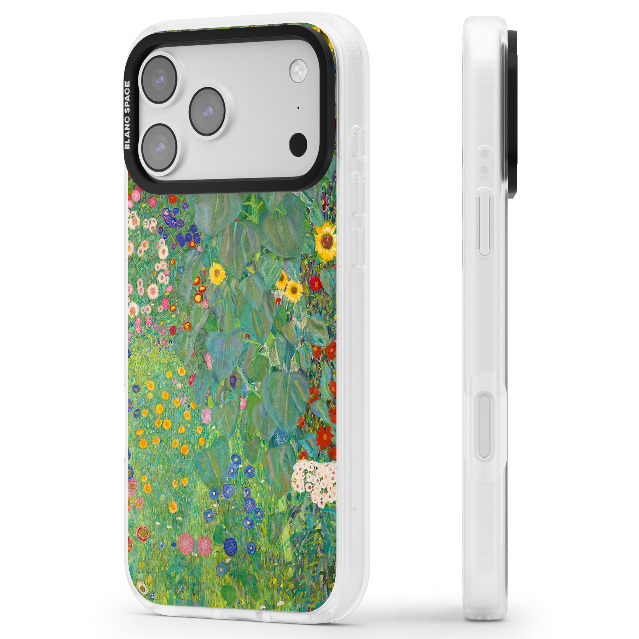 Farm Garden With Sunflowers iPhone 17 Pro Impact Air Clear Phone Case Side Profile