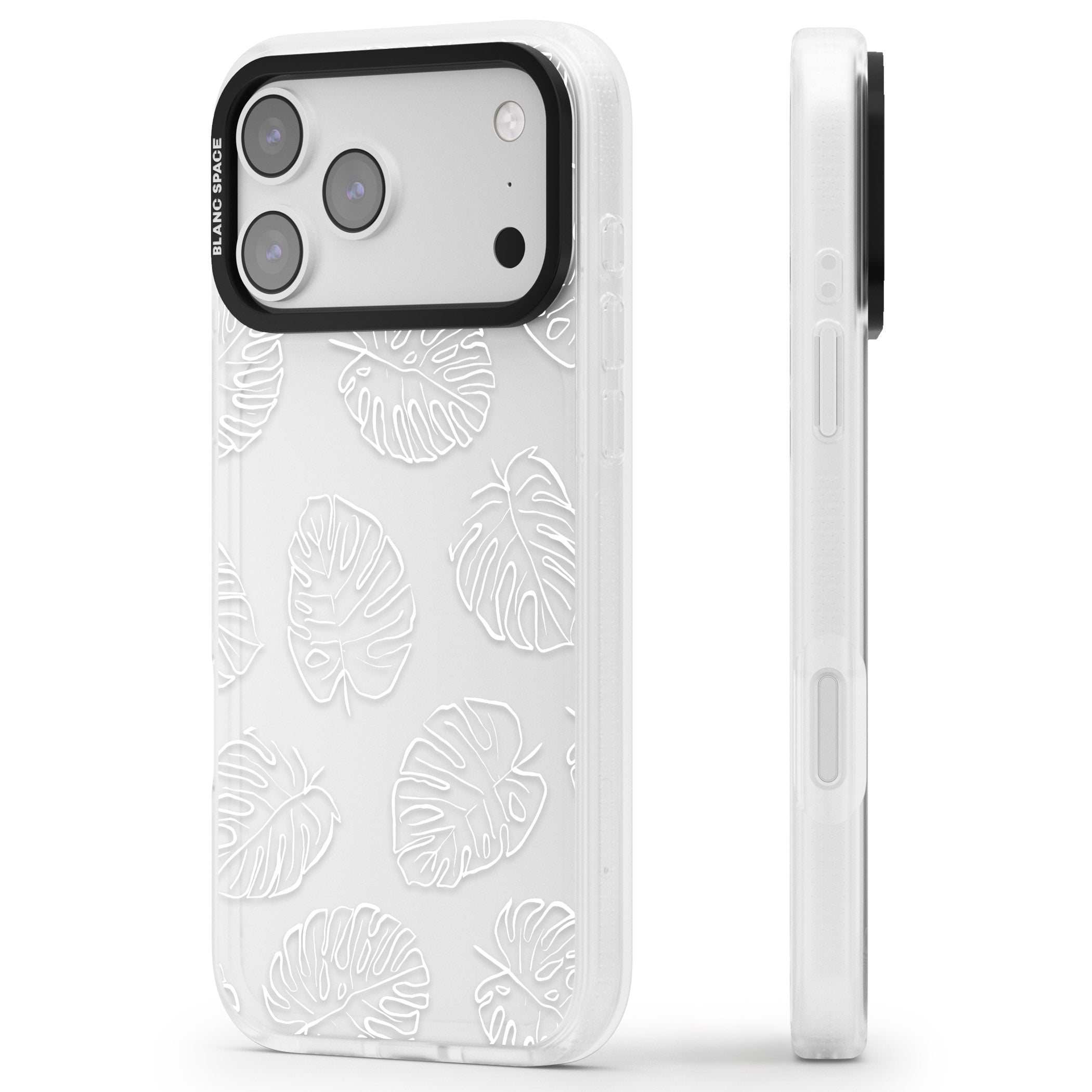 Monstera Outline iPhone 17 Pro Impact Air Clear Phone Case Side Profile