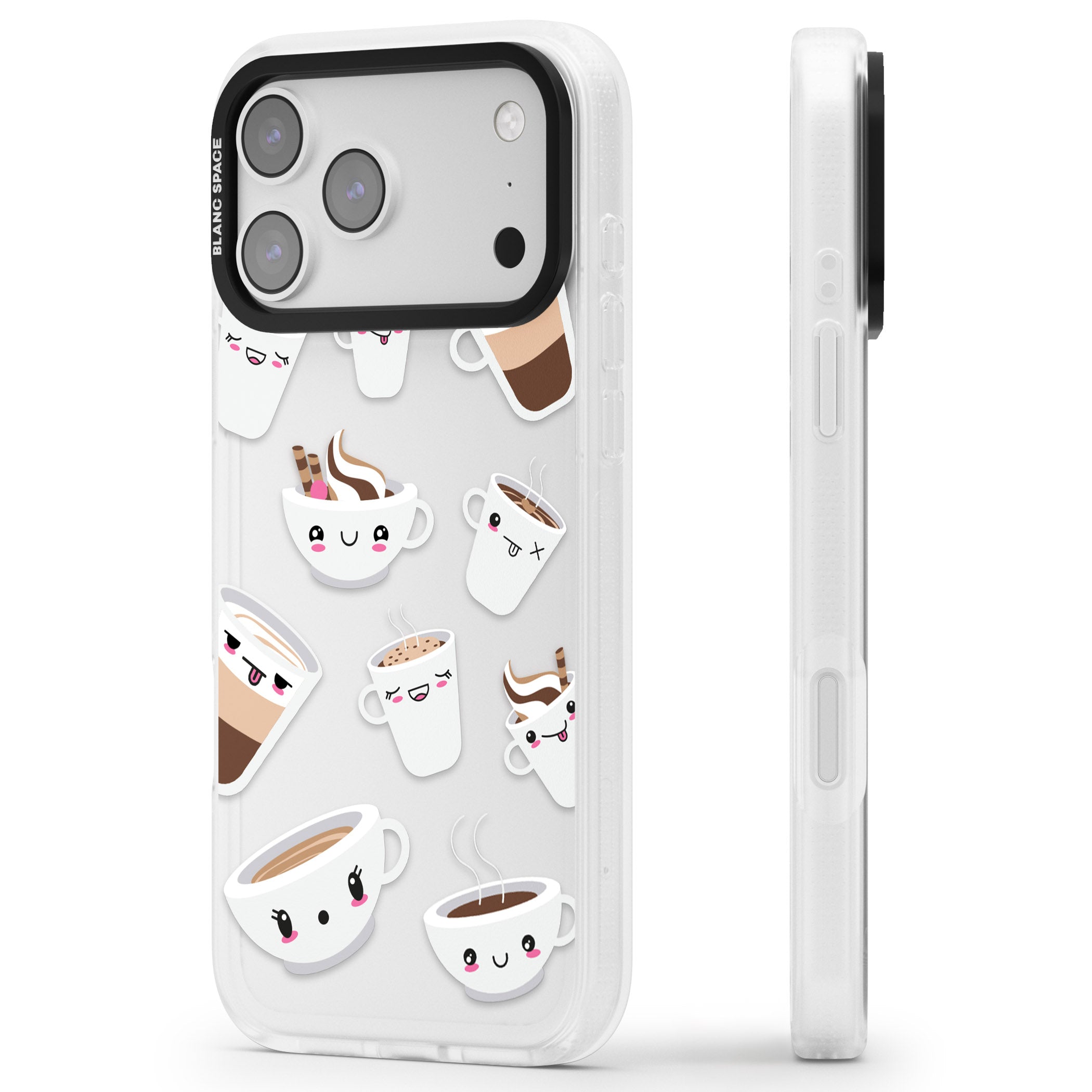 Coffee Faces iPhone 17 Pro Impact Air Clear Phone Case Side Profile