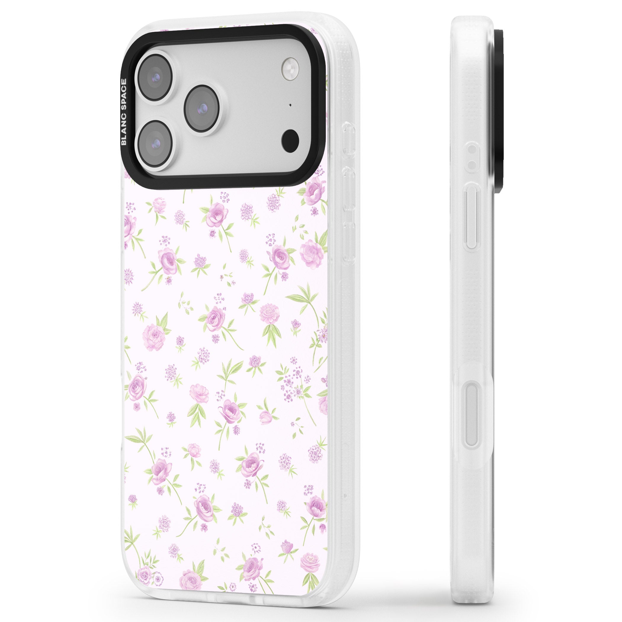 Pink Peonies iPhone 17 Pro Impact Air Clear Phone Case Side Profile