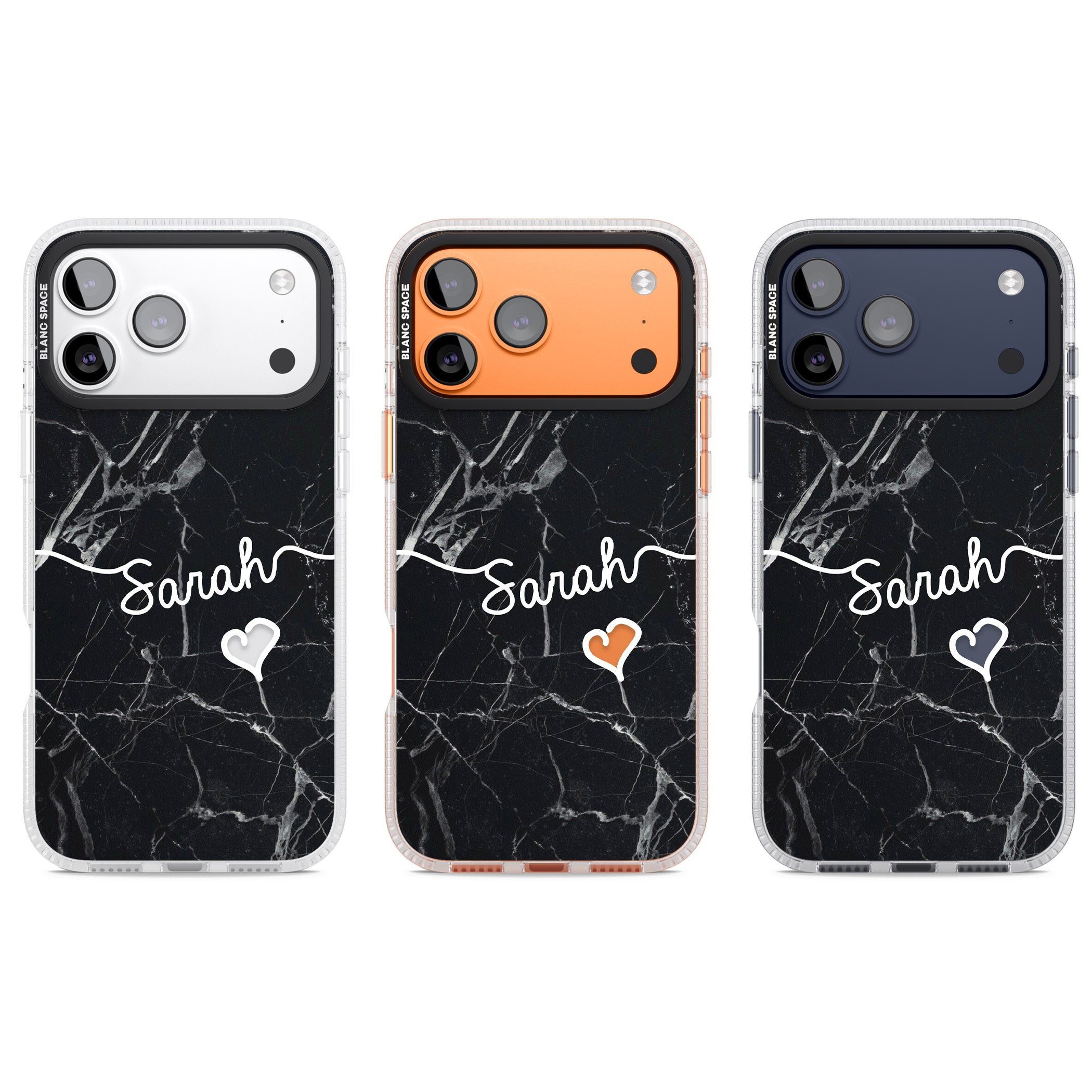 Personalised Black Marble Heart iPhone 17 Pro Impact Air Clear Phone Case APT Impact Protection