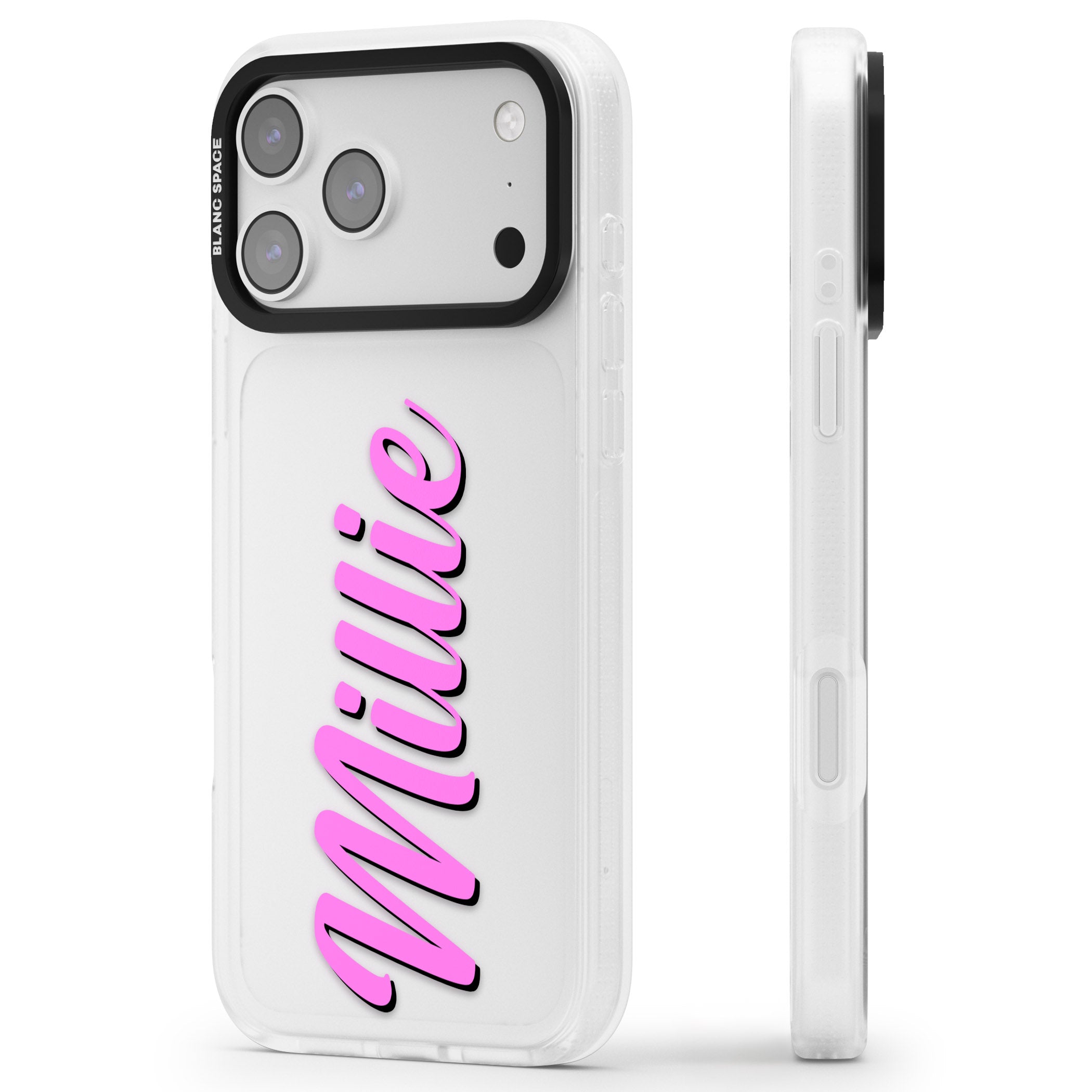 Personalised Cute Vertical Name iPhone 17 Pro Impact Air Clear Phone Case Side Profile