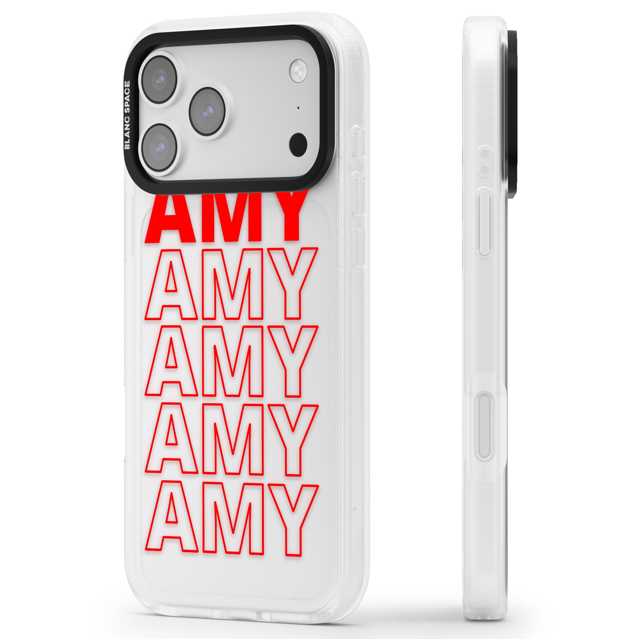 Personalised Bold Name Repeat iPhone 17 Pro Impact Air Clear Phone Case Side Profile
