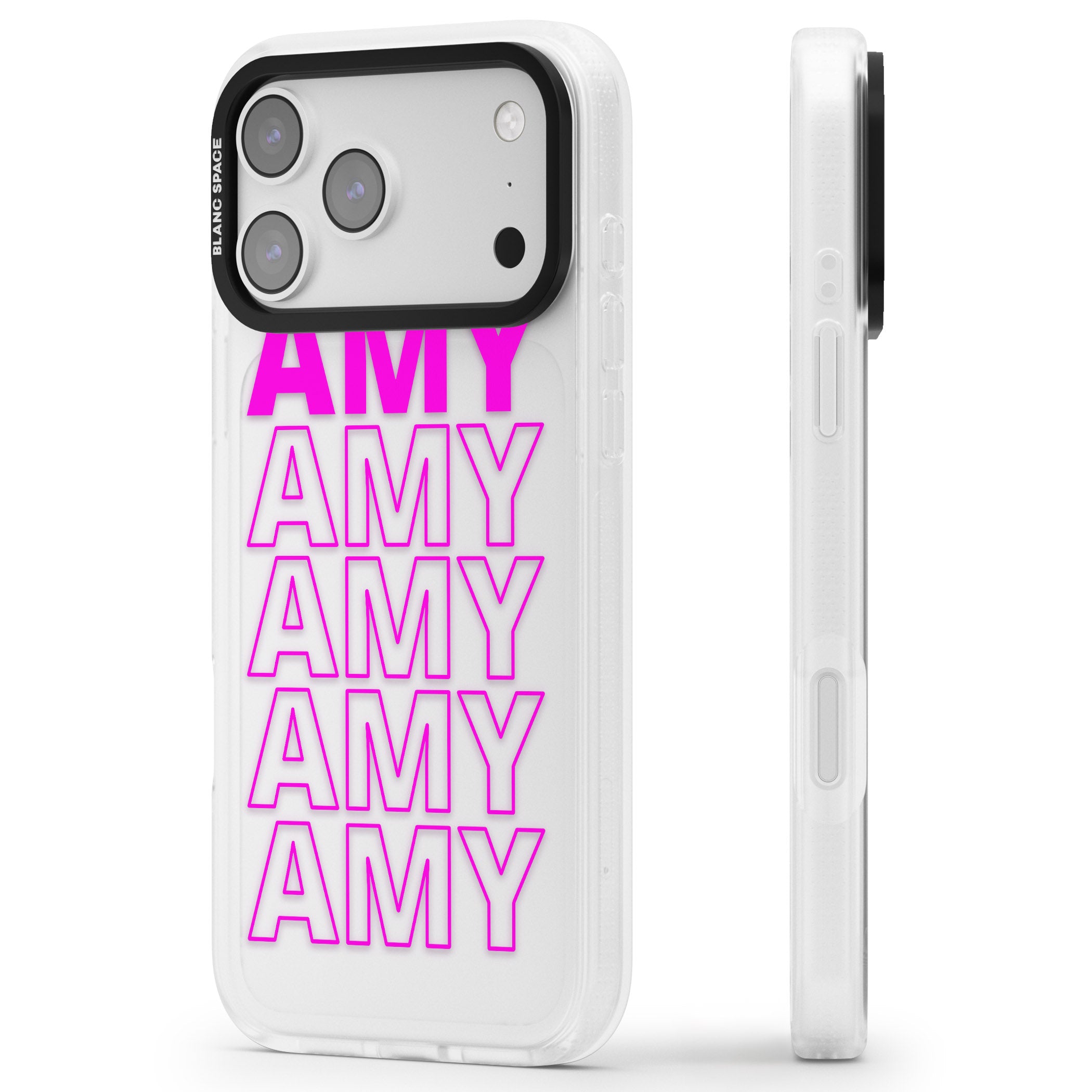 Personalised Bold Repeated Name iPhone 17 Pro Impact Air Clear Phone Case Side Profile