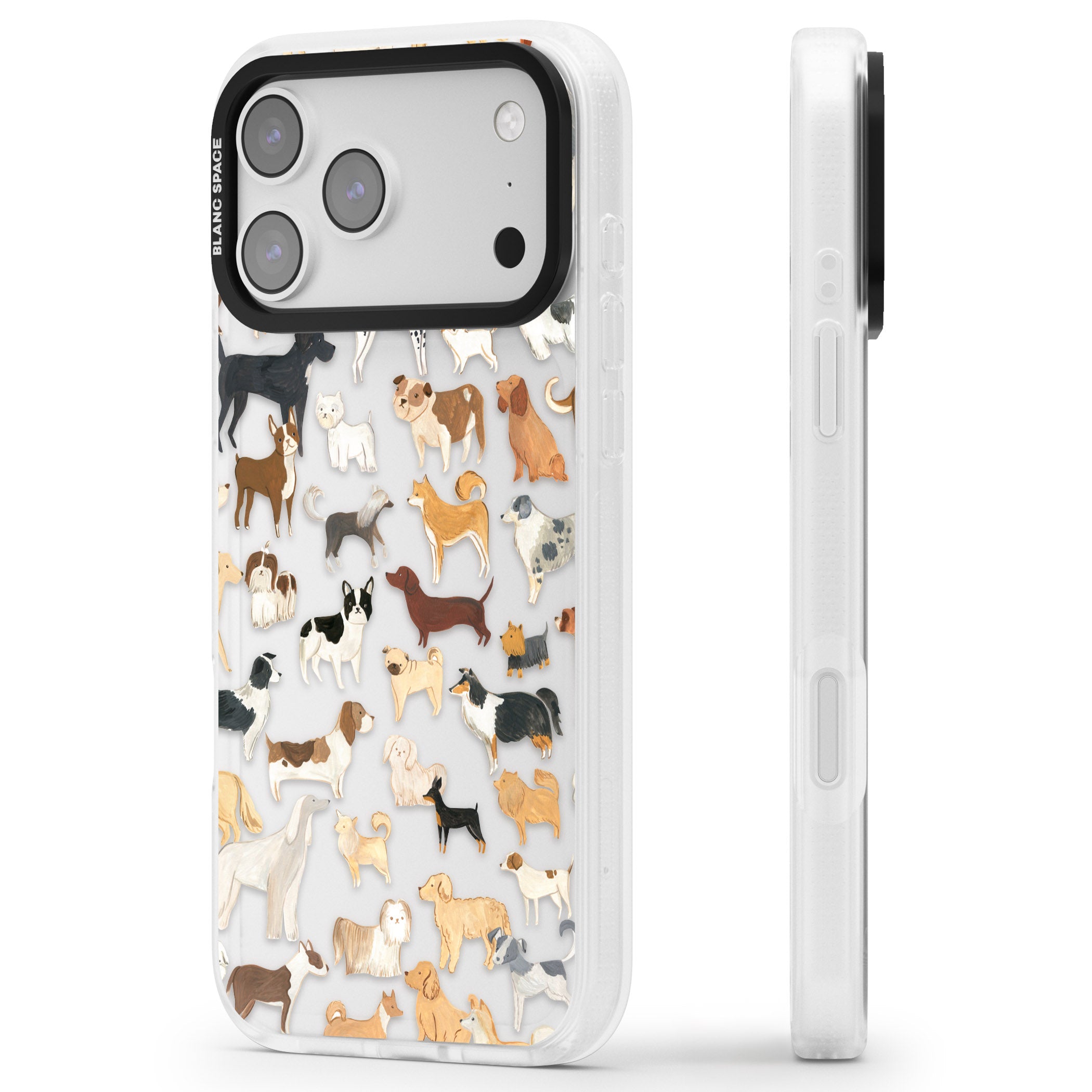 Hand Painted Dogs iPhone 17 Pro Impact Air Clear Phone Case Side Profile