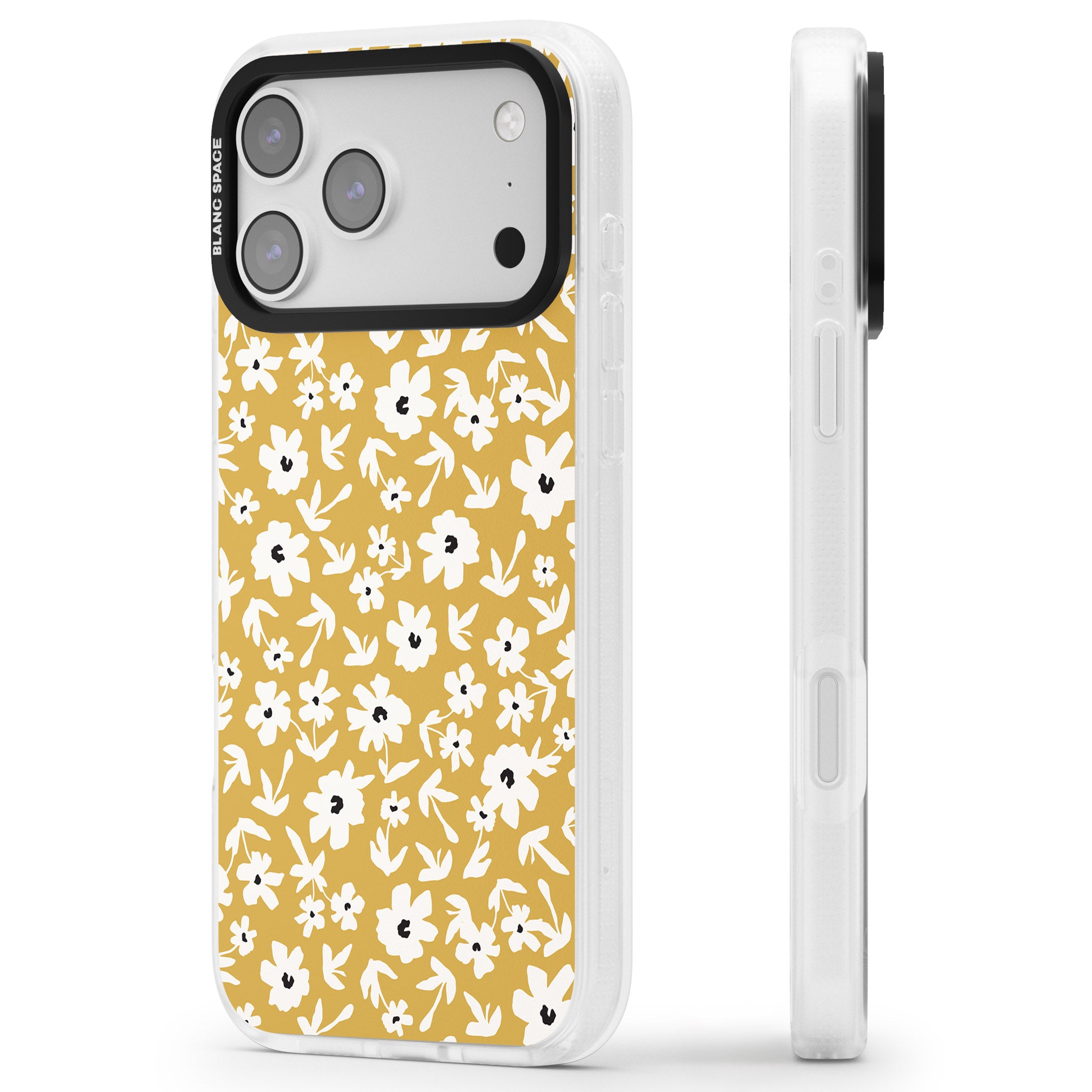 Mustard Floral iPhone 17 Pro Impact Air Clear Phone Case Side Profile