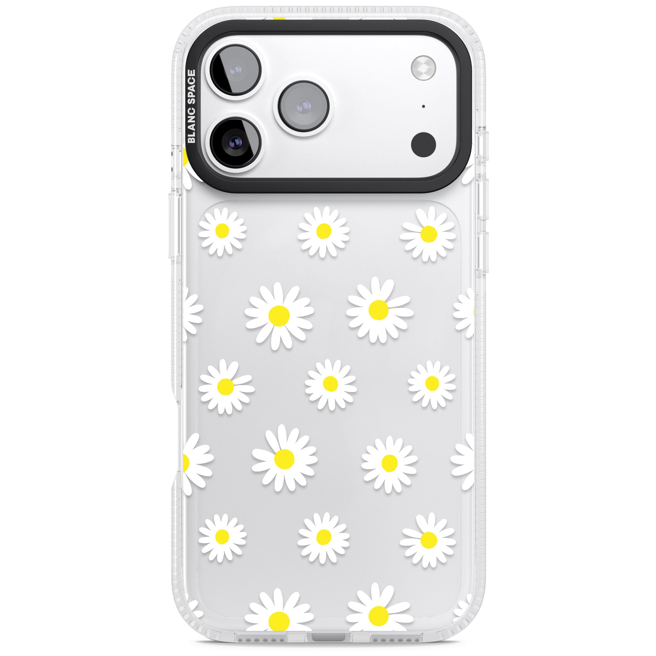 Personalised White Daisy Pattern iPhone 17 Pro Impact Air Clear Phone Case