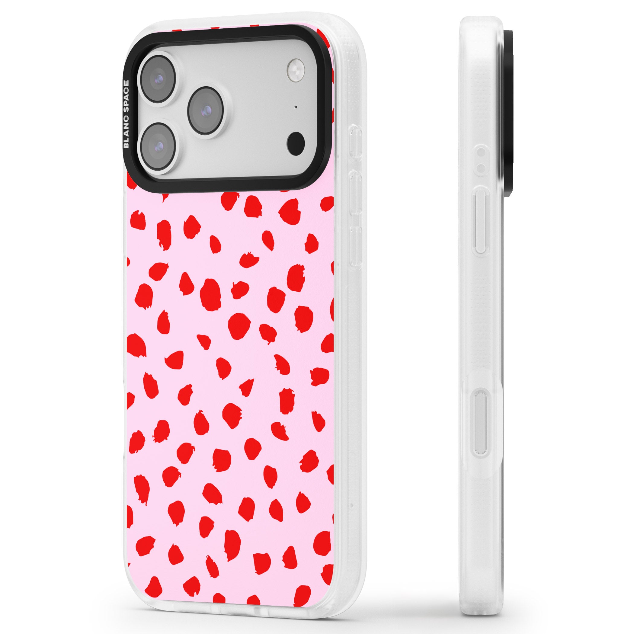 Red Polka Dot iPhone 17 Pro Impact Air Clear Phone Case Side Profile