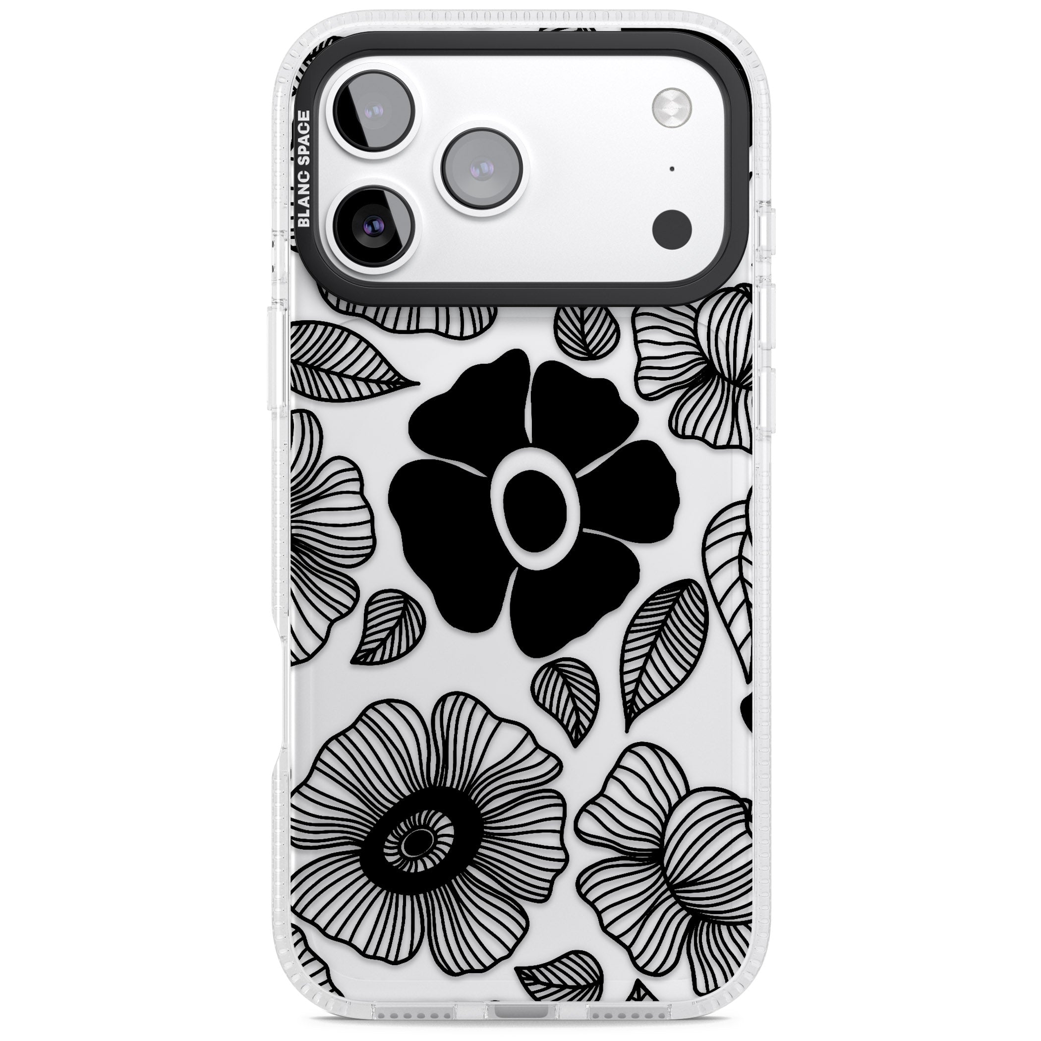 Black Flowers iPhone 17 Pro Impact Air Clear Phone Case