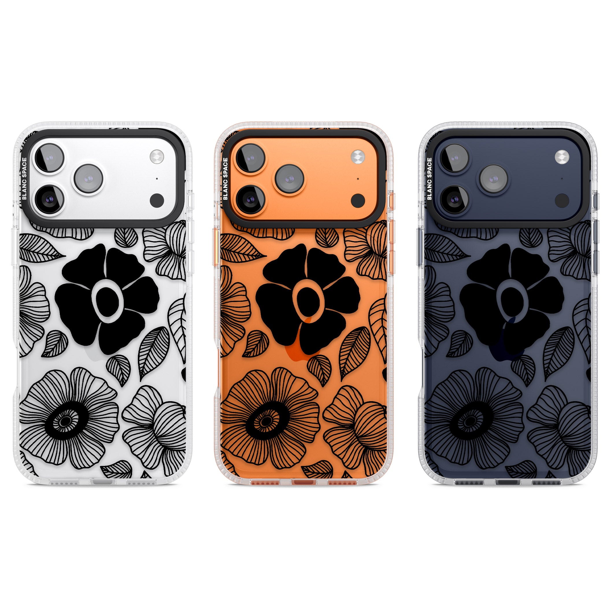 Black Flowers iPhone 17 Pro Impact Air Clear Phone Case APT Impact Protection