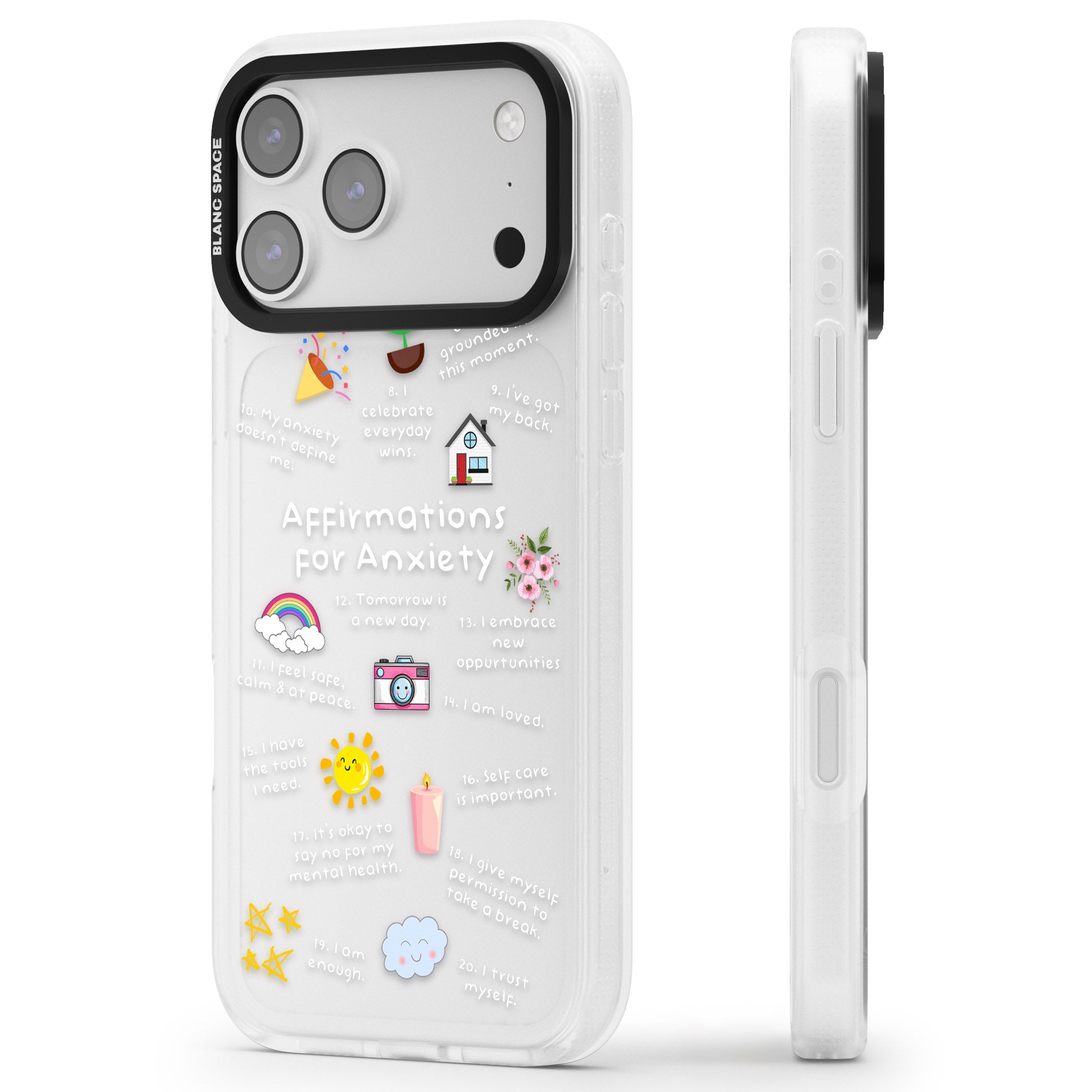 Anxiety White Text iPhone 17 Pro Impact Air Clear Phone Case Side Profile