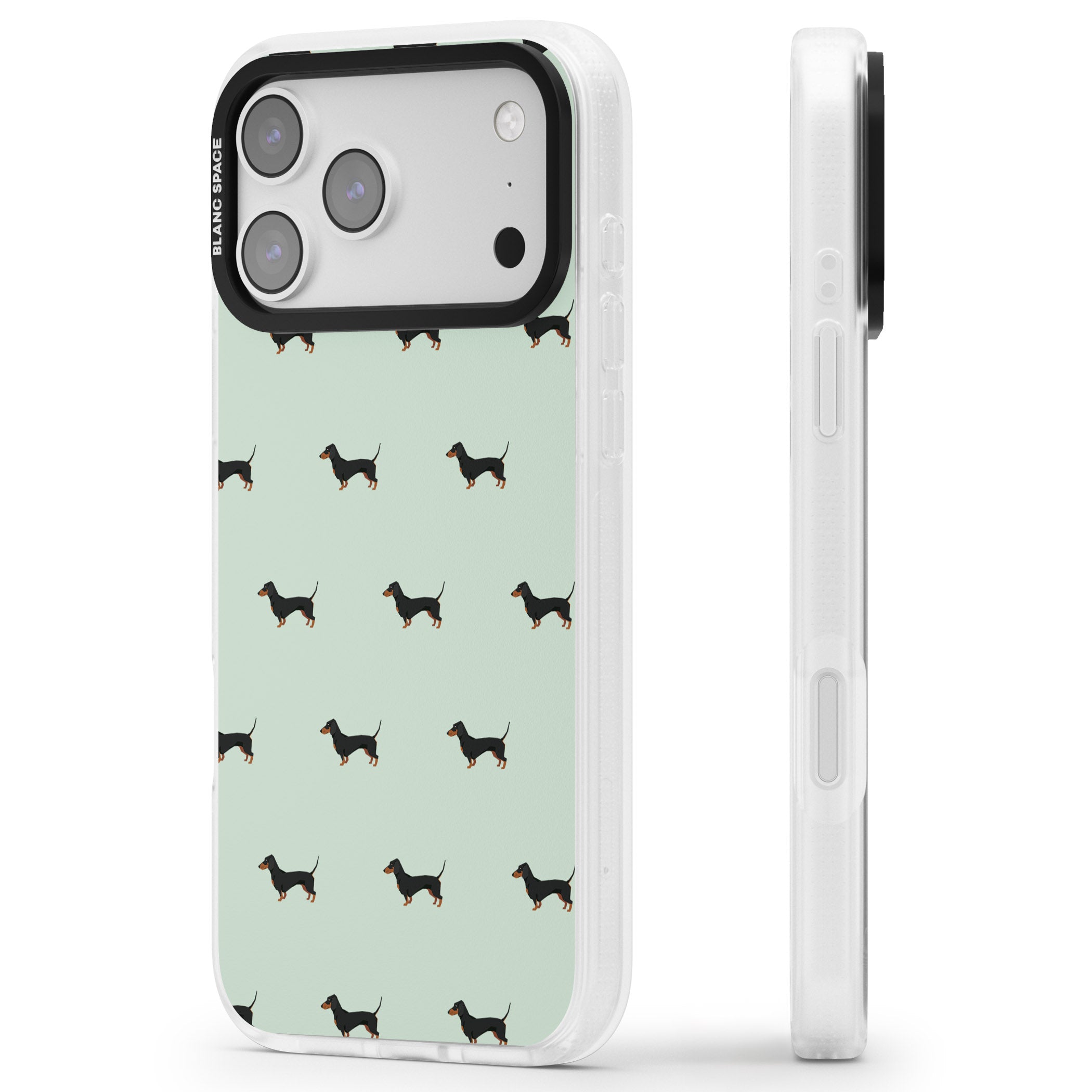 Dachshund Dog Pattern iPhone 17 Pro Impact Air Clear Phone Case Side Profile