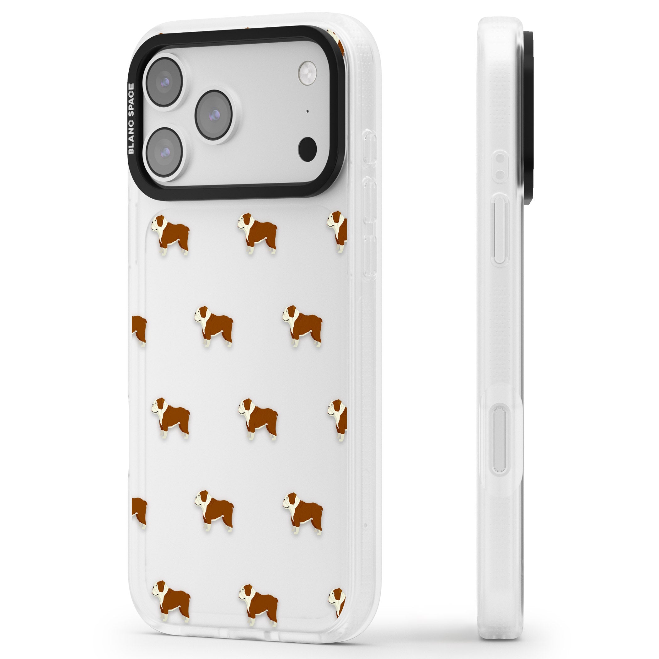 Bulldog Pattern Clear iPhone 17 Pro Impact Air Clear Phone Case Side Profile