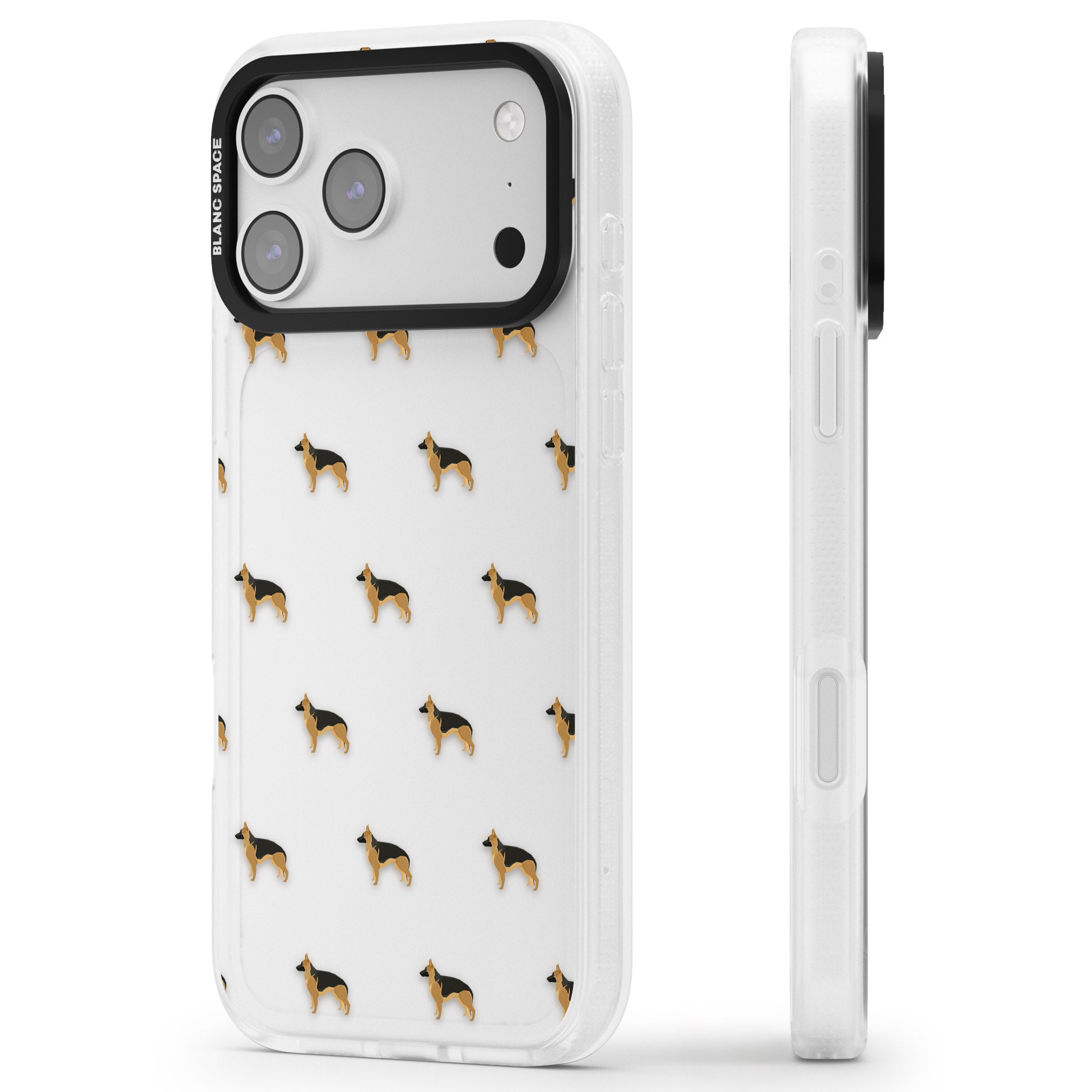 German Shepherd Pattern Clear iPhone 17 Pro Impact Air Clear Phone Case Side Profile