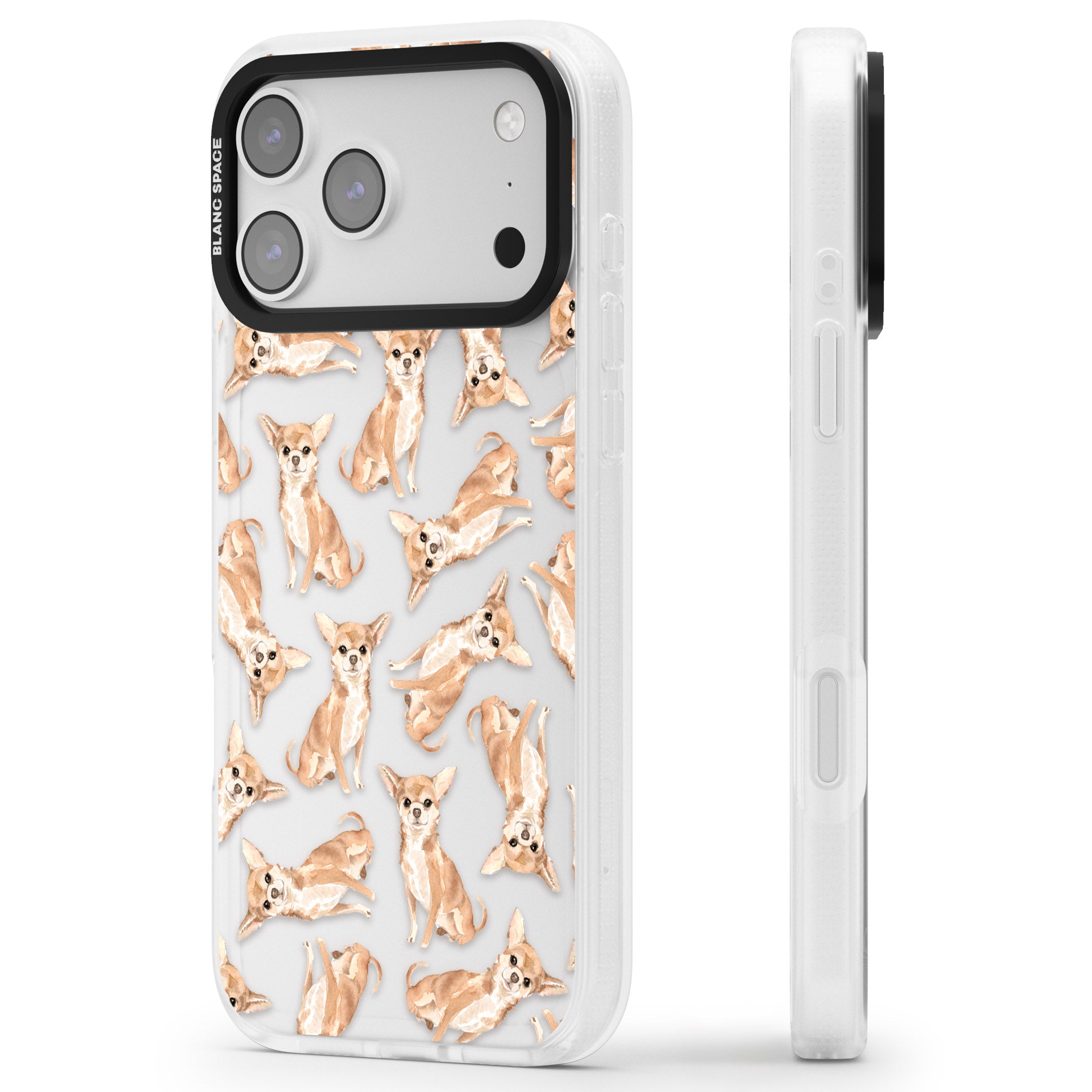 Chihuahua Watercolour Dog Pattern iPhone 17 Pro Impact Air Clear Phone Case Side Profile
