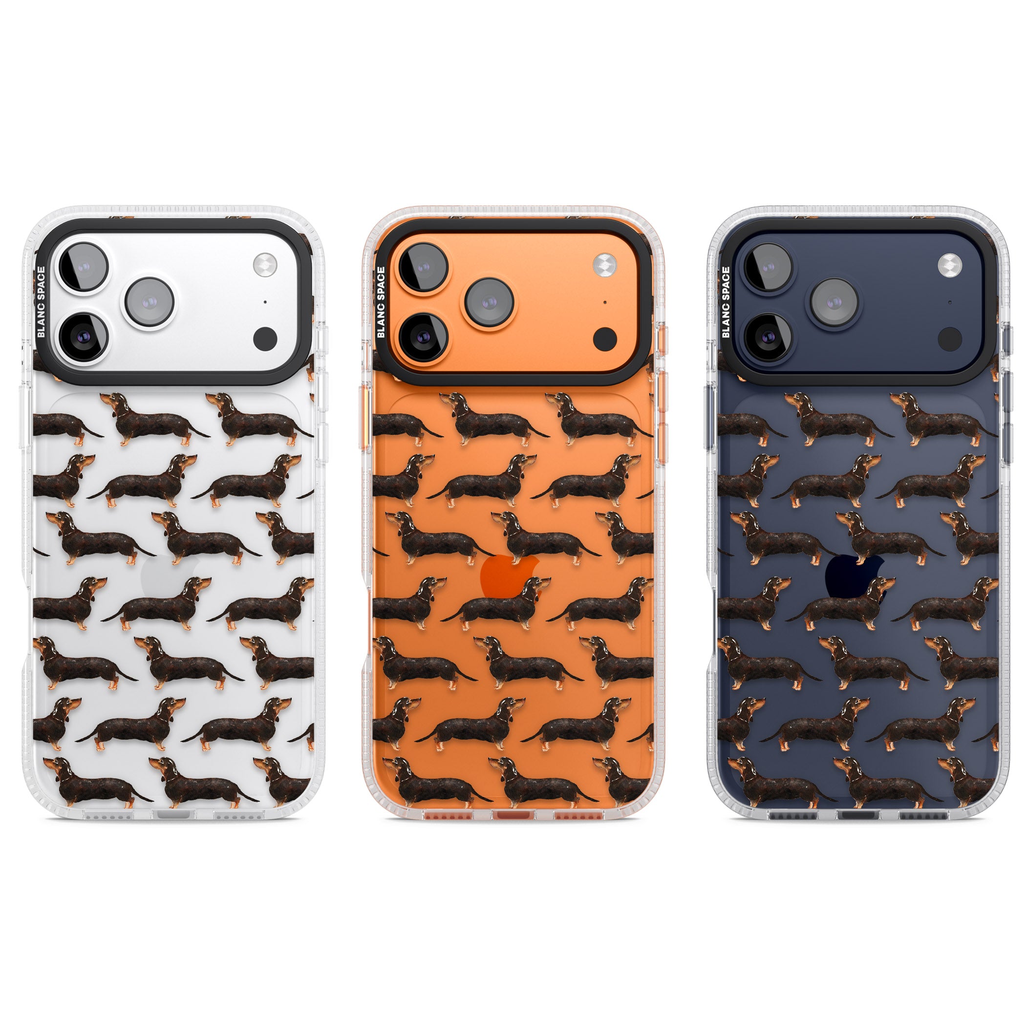 Dachshund Pattern Black Tan iPhone 17 Pro Impact Air Clear Phone Case APT Impact Protection