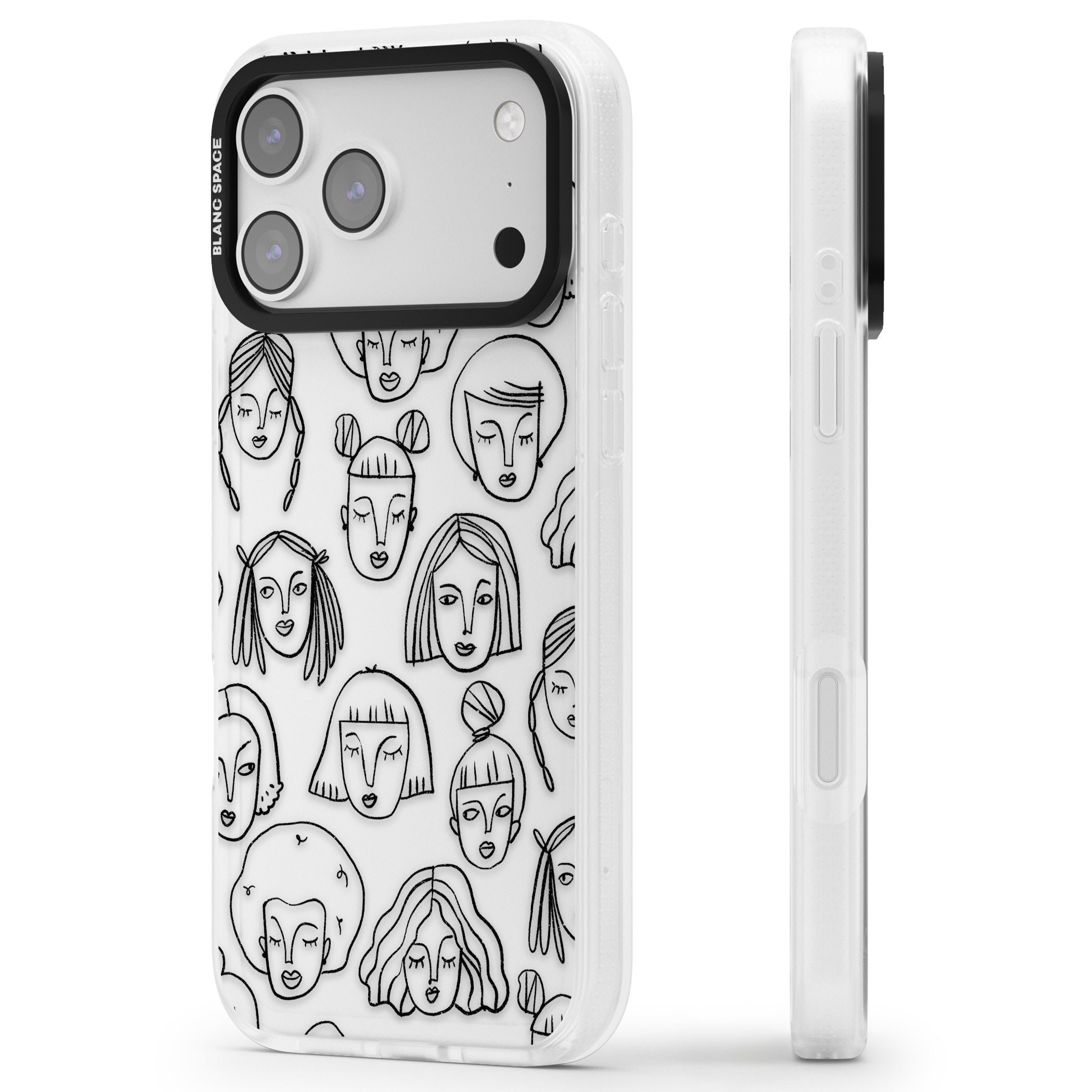 Doodle Face iPhone 17 Pro Impact Air Clear Phone Case Side Profile