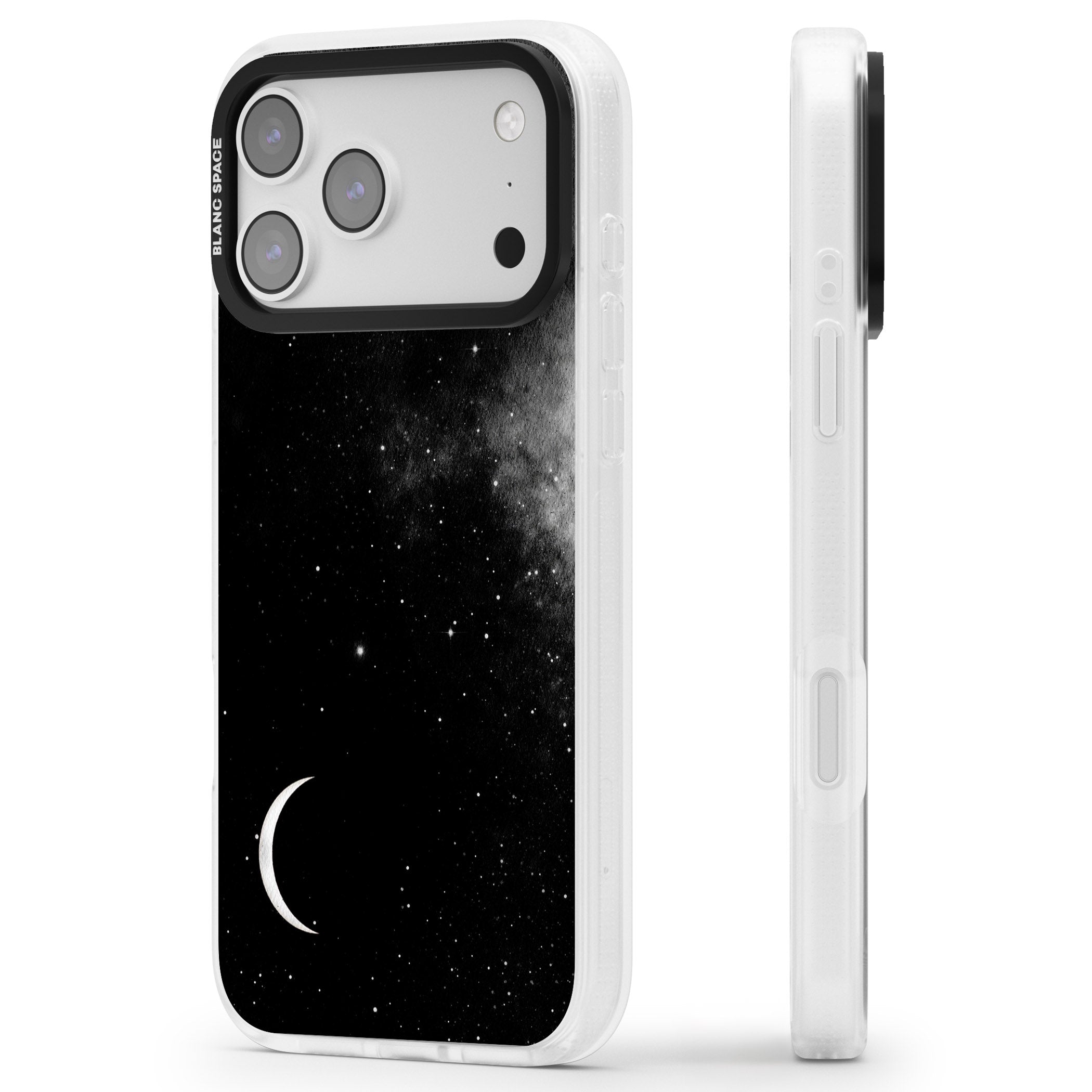 Night Sky Galaxies: Crescent Moon iPhone 17 Pro Impact Air Clear Phone Case Side Profile