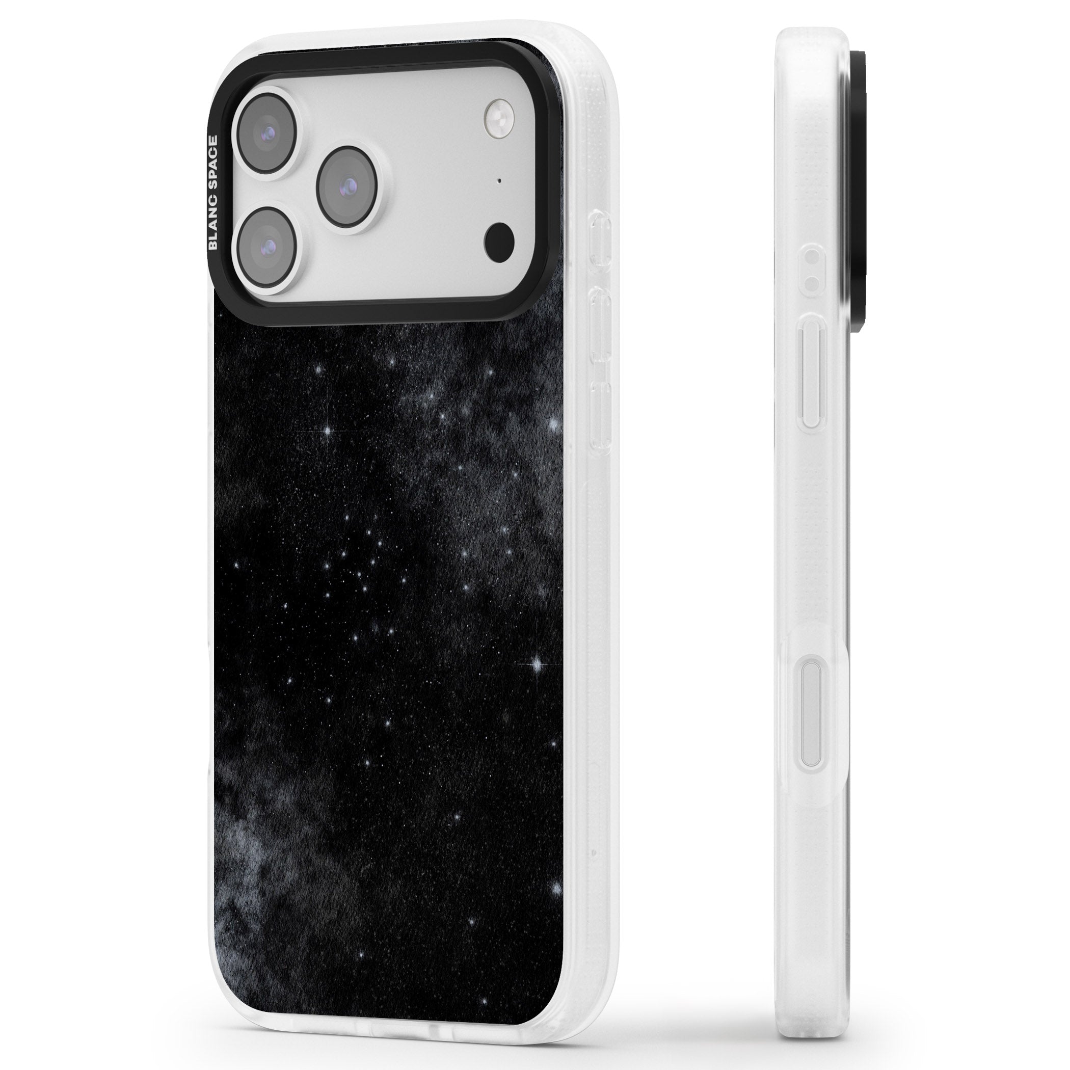 Night Sky Galaxies: Shimmering Stars iPhone 17 Pro Impact Air Clear Phone Case Side Profile