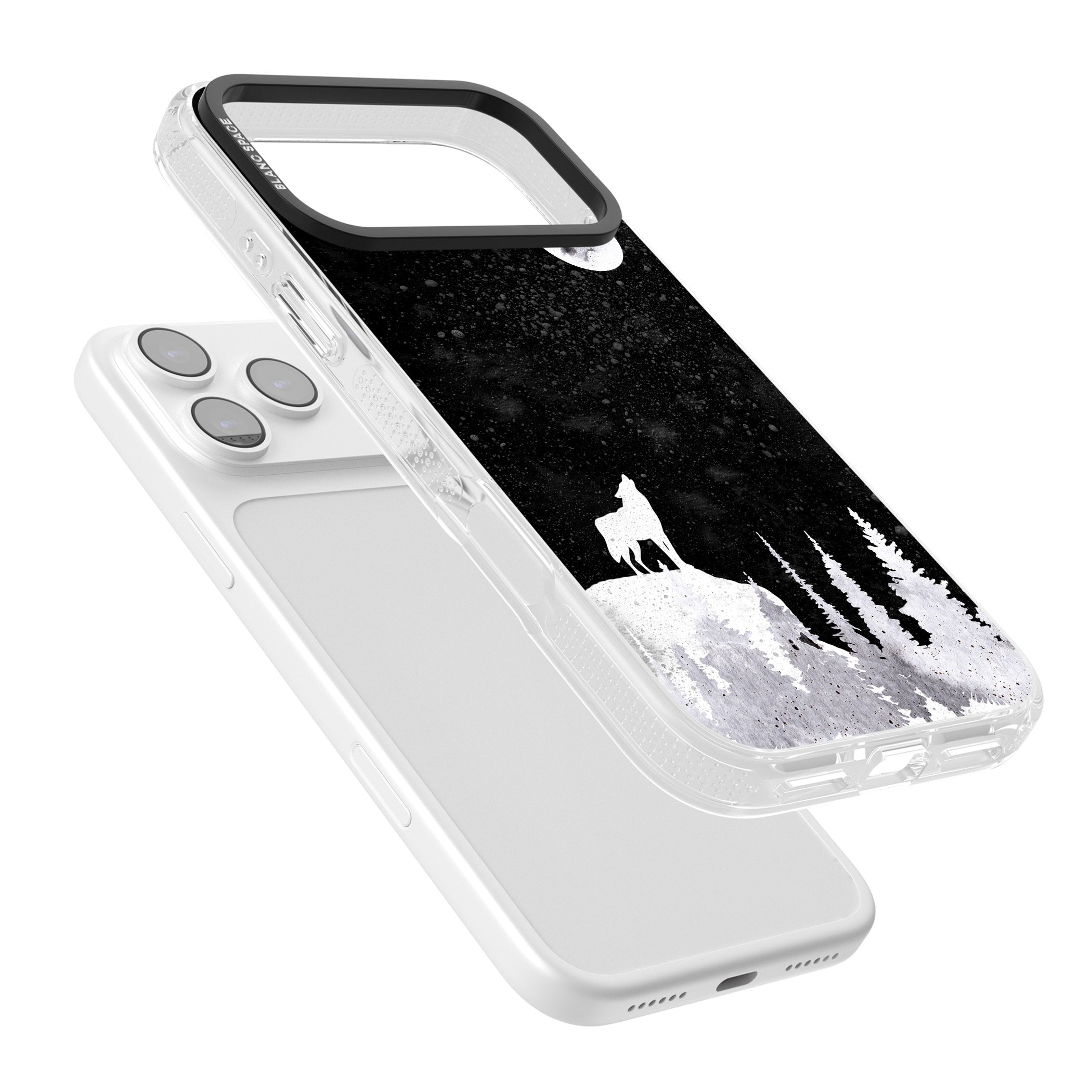 Moon Phases: Wolf & Full Moon iPhone 17 Pro Impact Air Clear Phone Case Colours