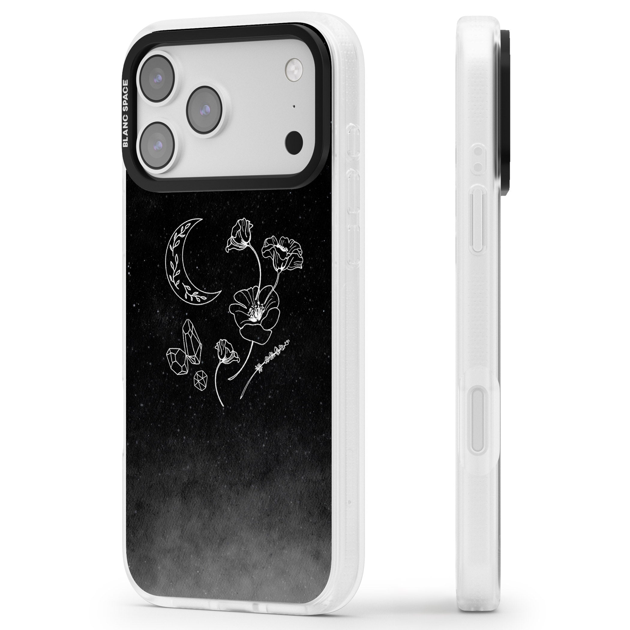 Midnight Moon Botanic iPhone 17 Pro Impact Air Clear Phone Case Side Profile