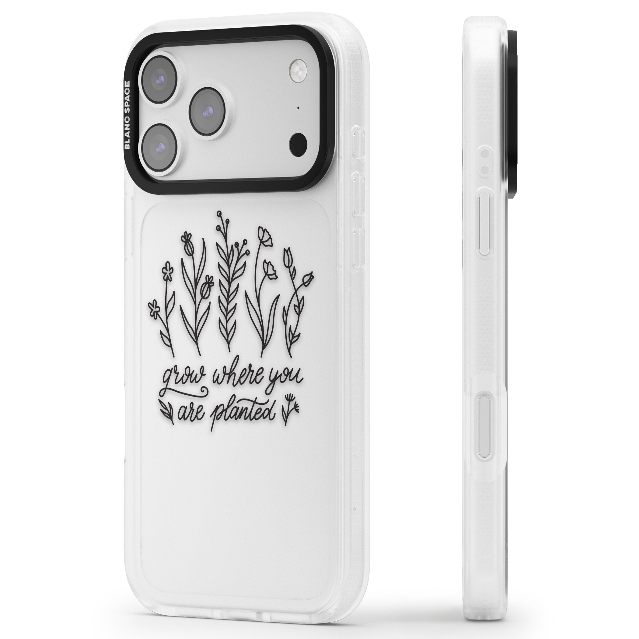 Grow Where You Are Planted iPhone 17 Pro Impact Air Clear Phone Case Side Profile
