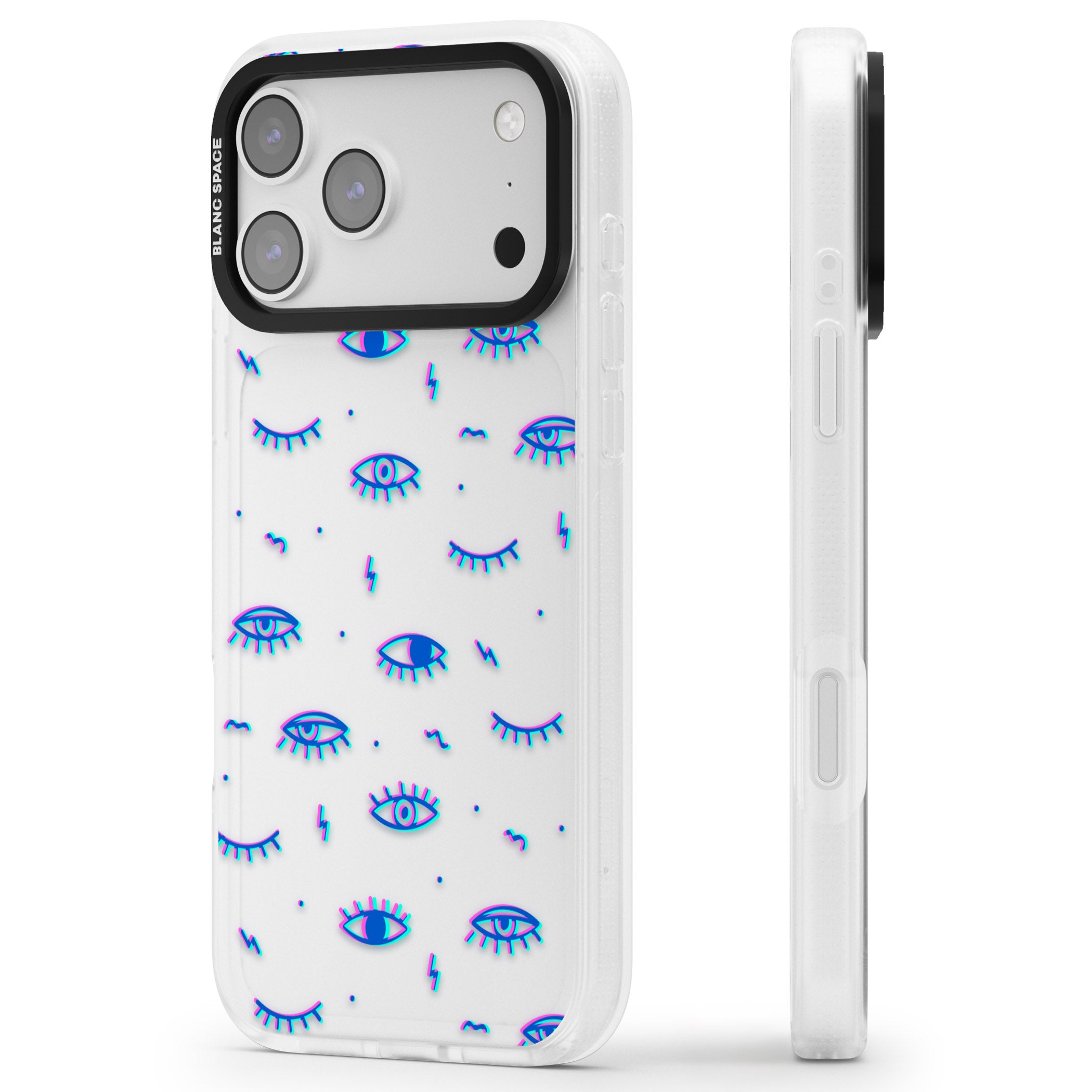 Duotone Psychedelic Eyes iPhone 17 Pro Impact Air Clear Phone Case Side Profile