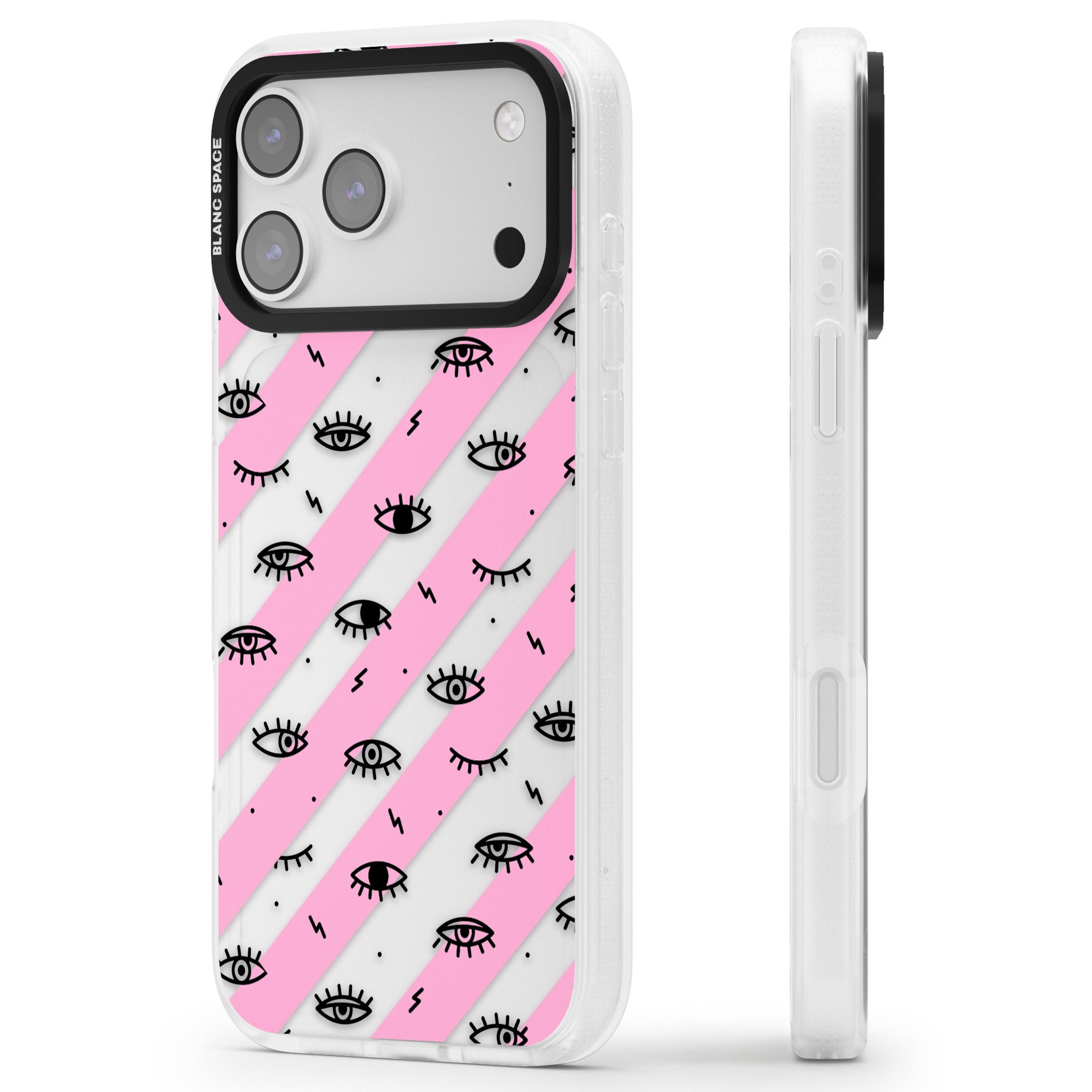 Pink Stripe Eyes iPhone 17 Pro Impact Air Clear Phone Case Side Profile