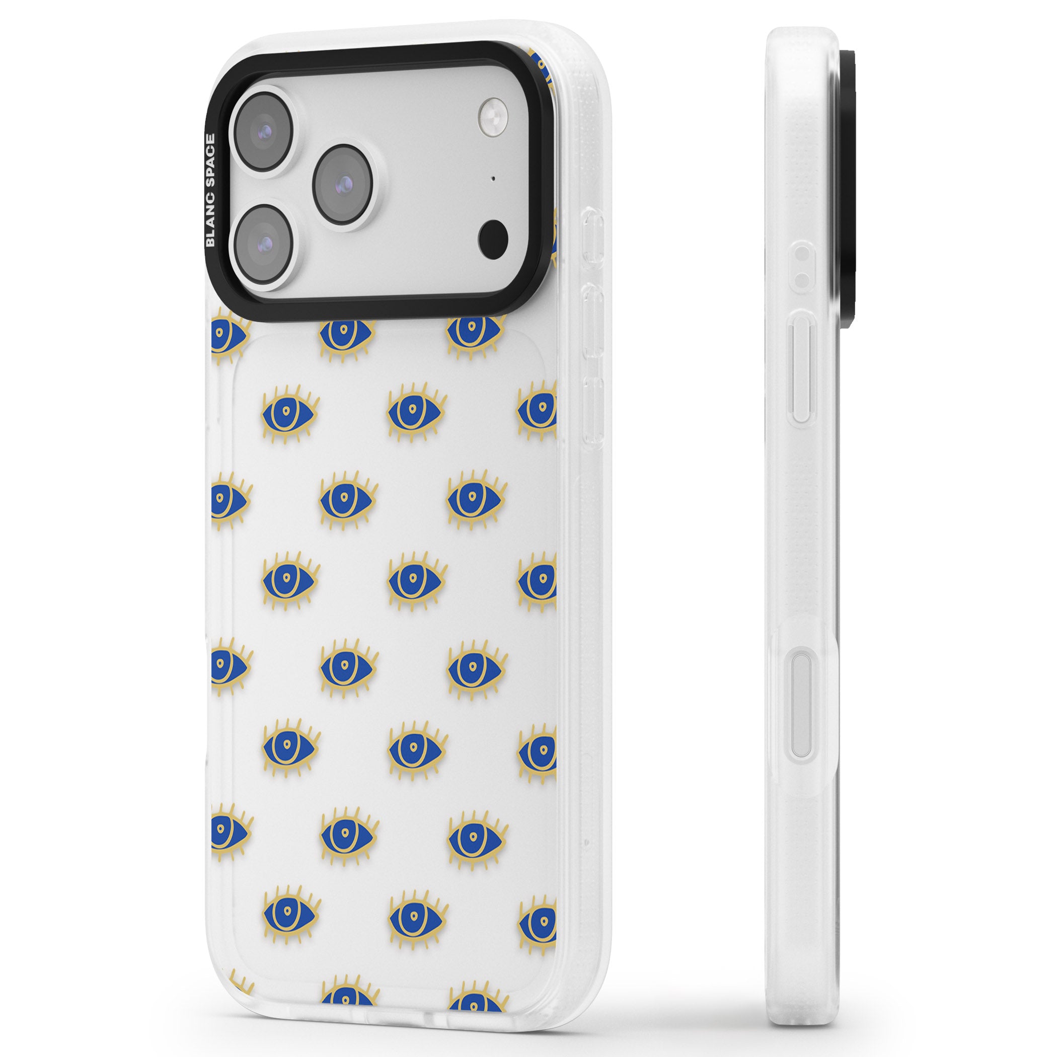 Psychedelic Eyes Pattern Classic iPhone 17 Pro Impact Air Clear Phone Case Side Profile