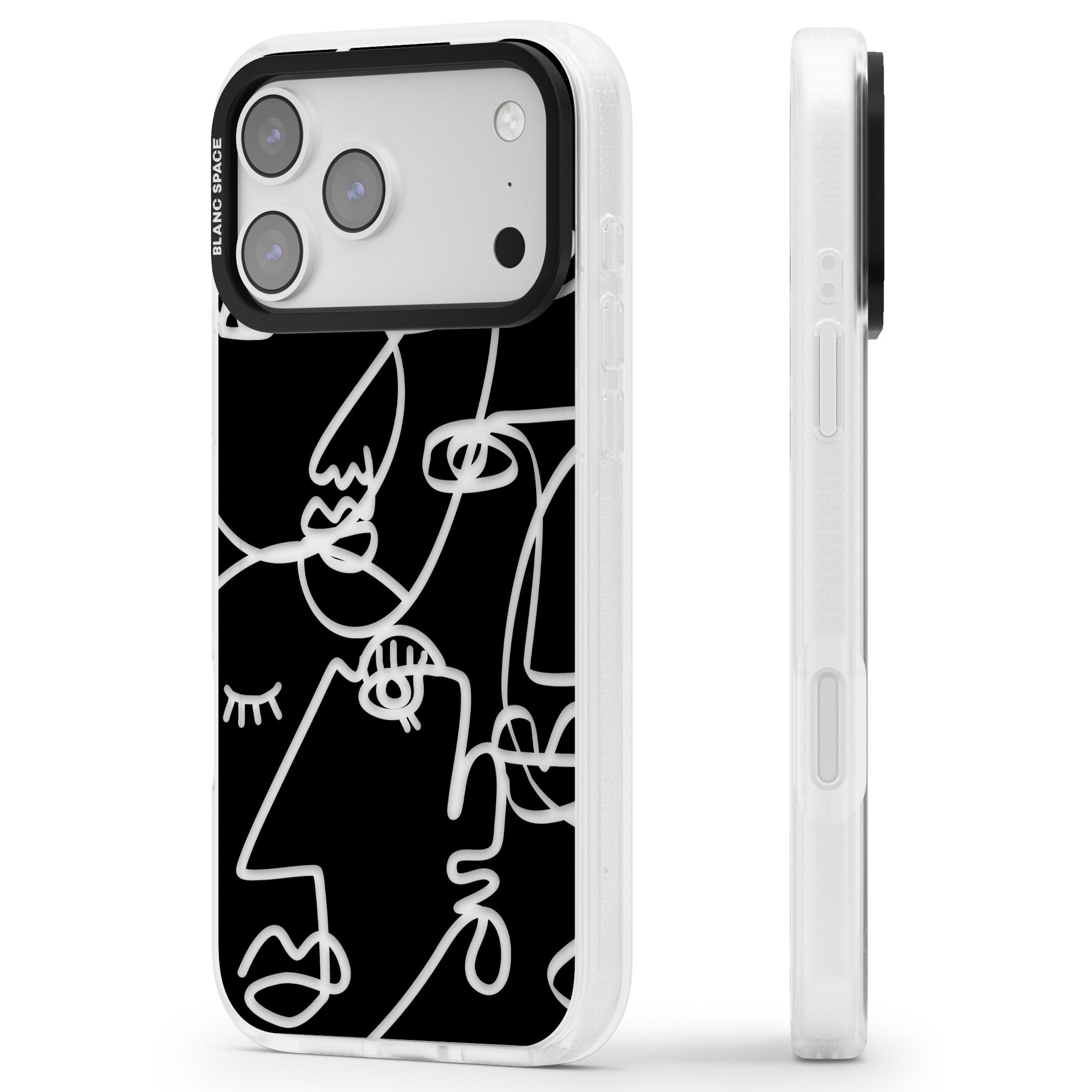 Abstract Line Art Clear Black iPhone 17 Pro Impact Air Clear Phone Case Side Profile