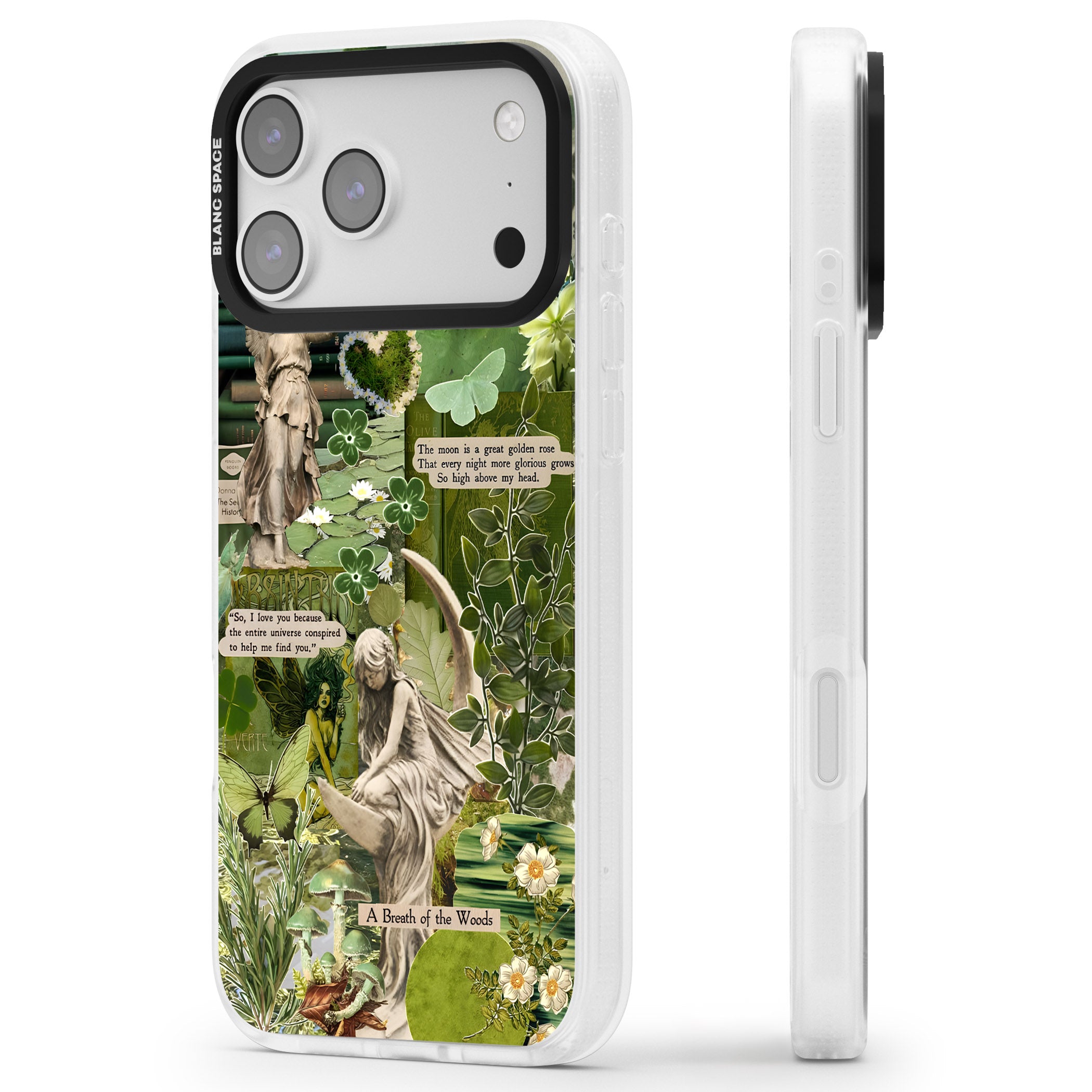 Enchanted Forest Green iPhone 17 Pro Impact Air Clear Phone Case Side Profile