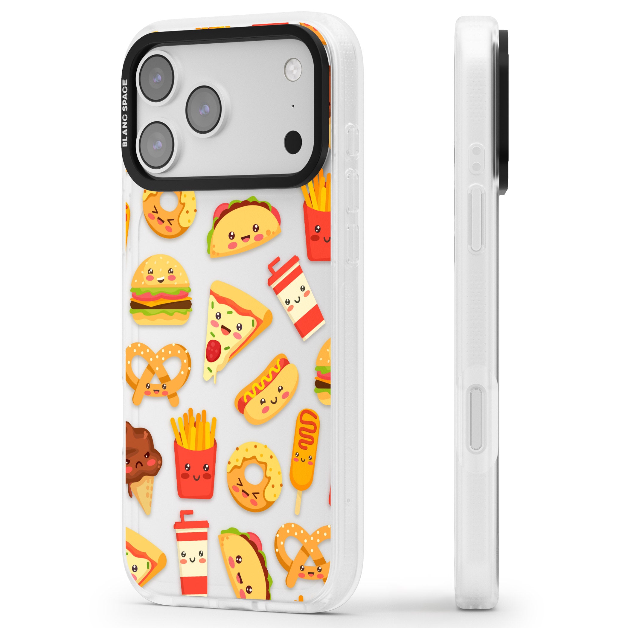 Fast Food Patterns Kawaii Fast Food Mix iPhone 17 Pro Impact Air Clear Phone Case Side Profile
