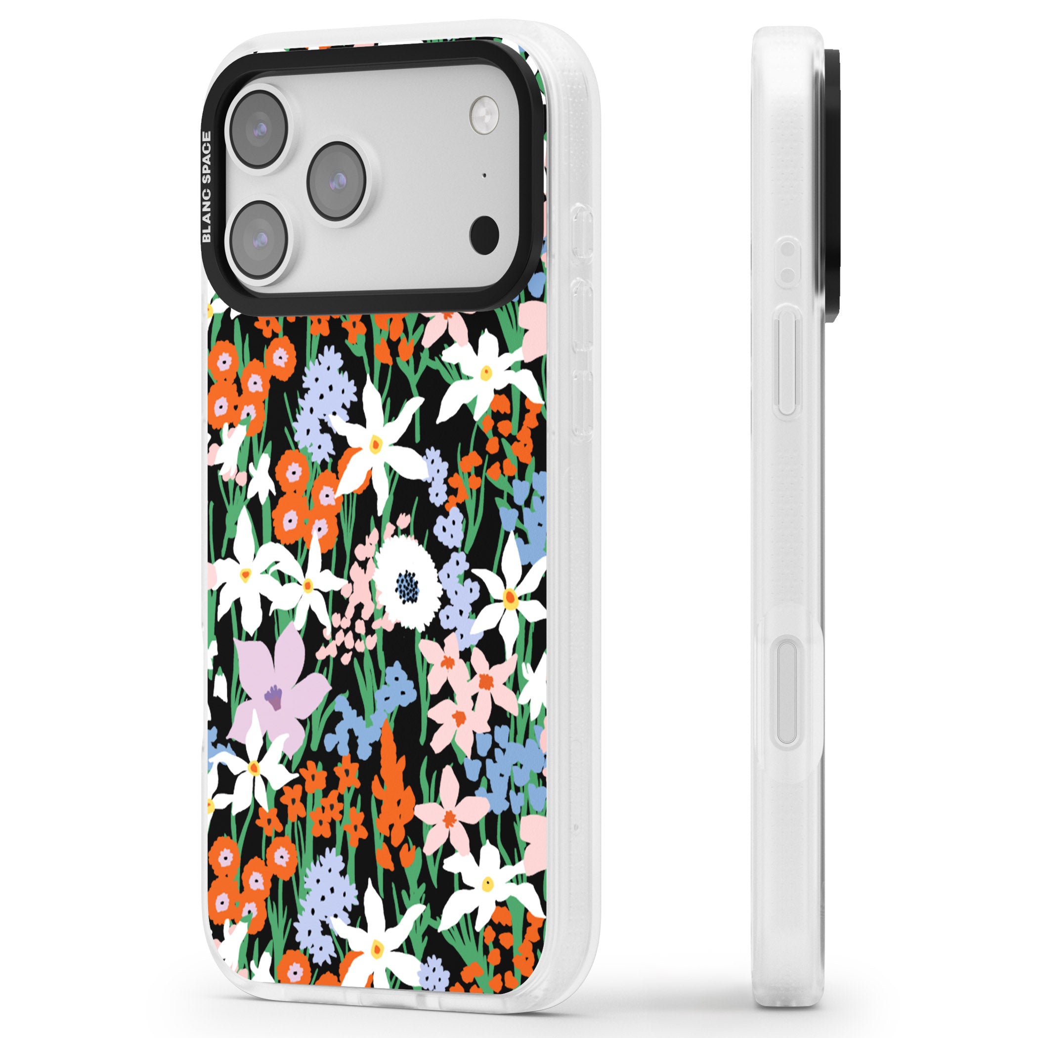 Floral Bloom Meadow Solid iPhone 17 Pro Impact Air Clear Phone Case Side Profile
