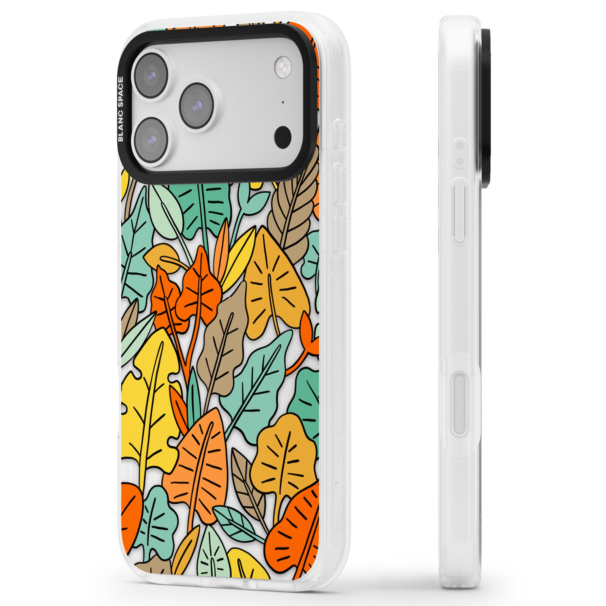 Pastel Toned Autumn Leaves iPhone 17 Pro Impact Air Clear Phone Case Side Profile