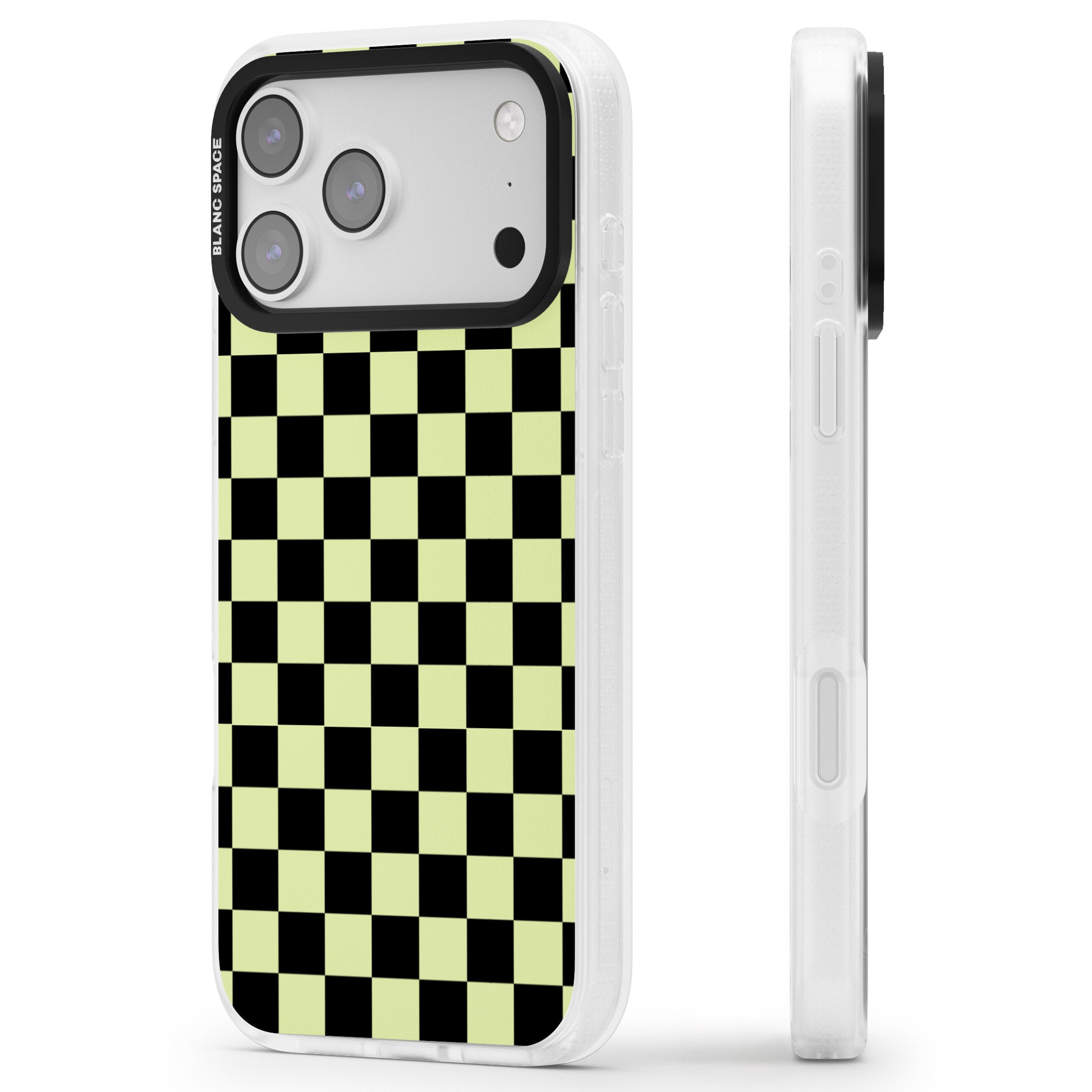 Black & Lime Check iPhone 17 Pro Impact Air Clear Phone Case Side Profile