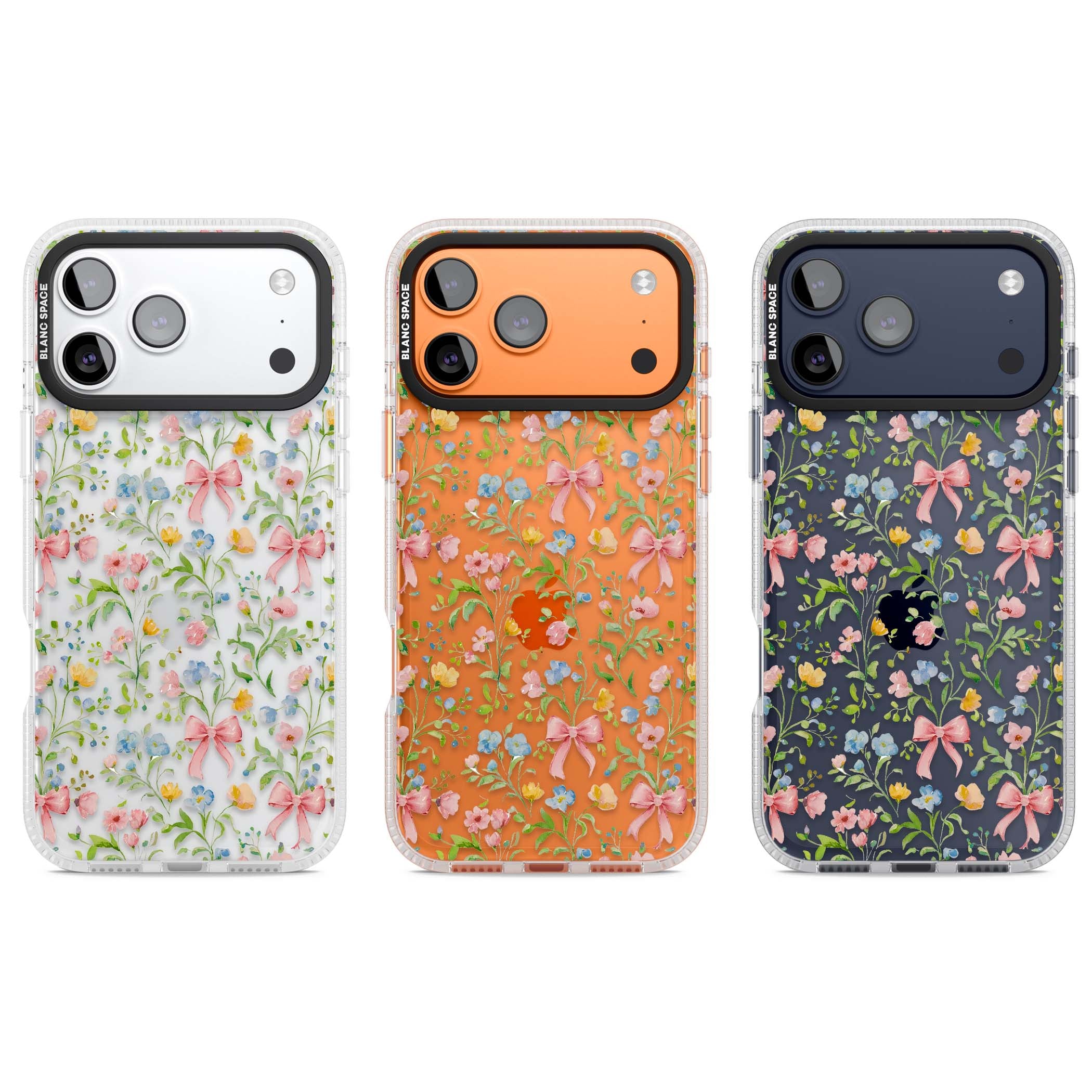 Ribbons & Wildflowers cottagecore iPhone case featuring watercolor wildflowers, pink satin bows, and delicate spring blooms o | Clear Case Impact Air case for iPhone 17 Pro, iPhone 17 Pro Max