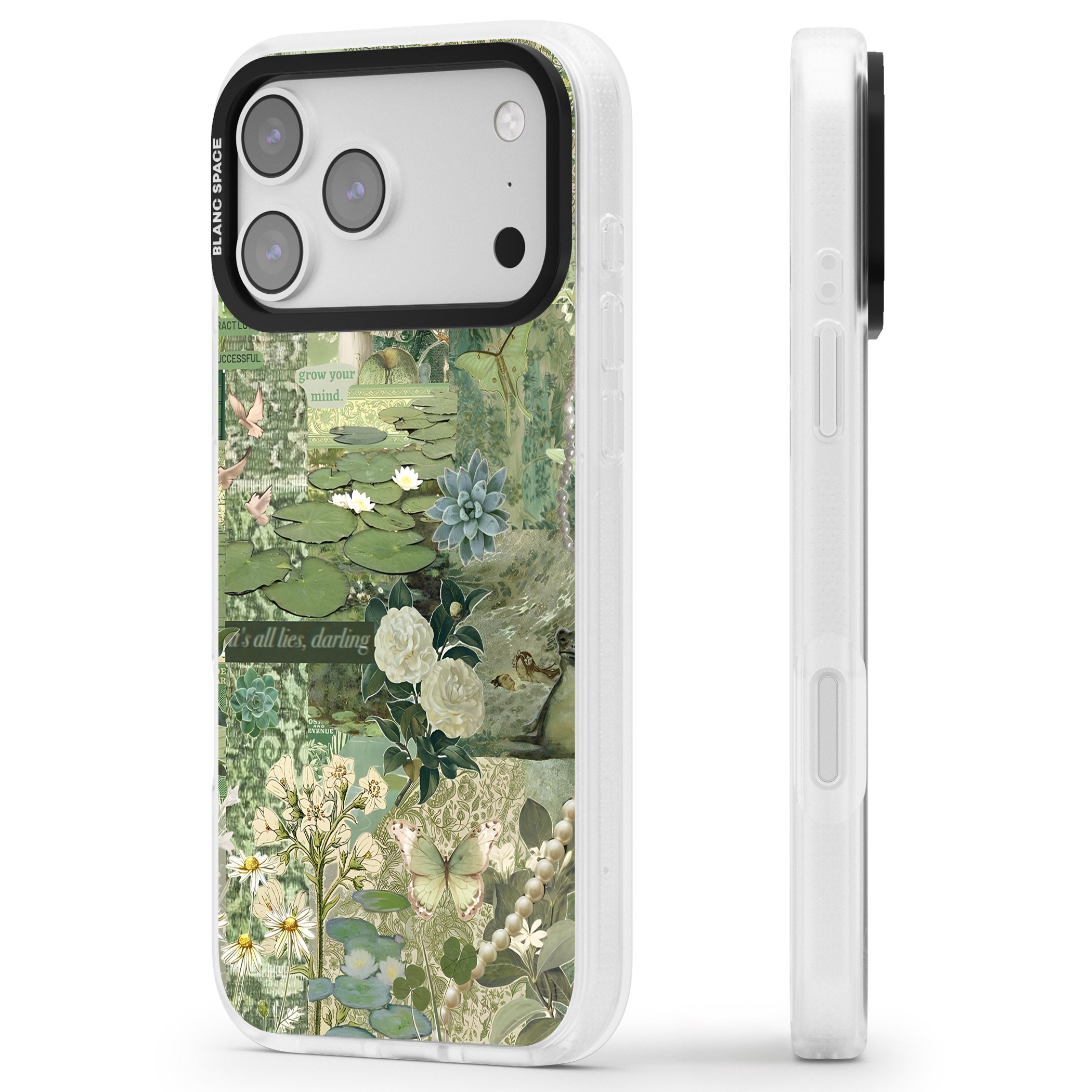 Sage Collage iPhone 17 Pro Impact Air Clear Phone Case Side Profile