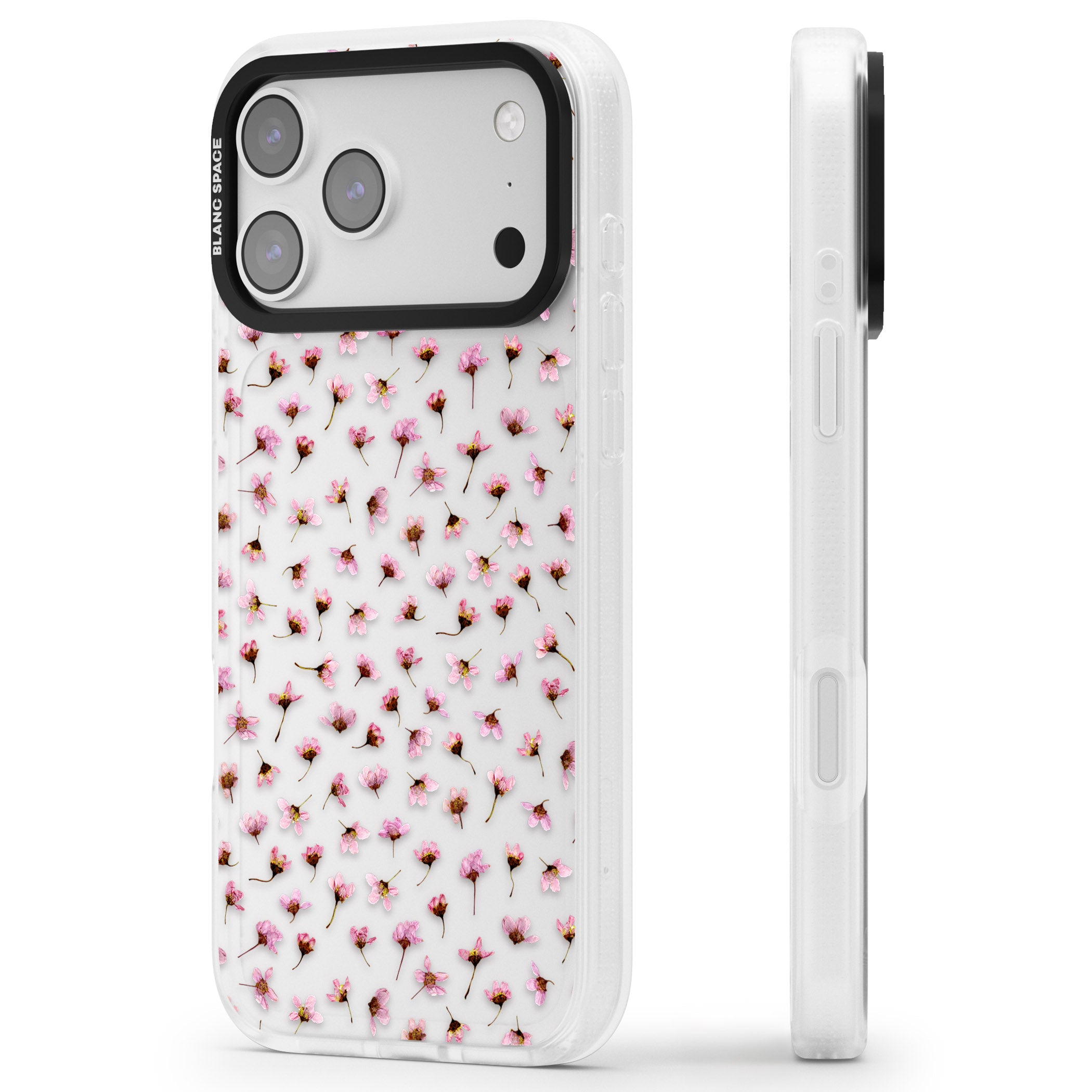 Pink Blossom iPhone 17 Pro Impact Air Clear Phone Case Side Profile